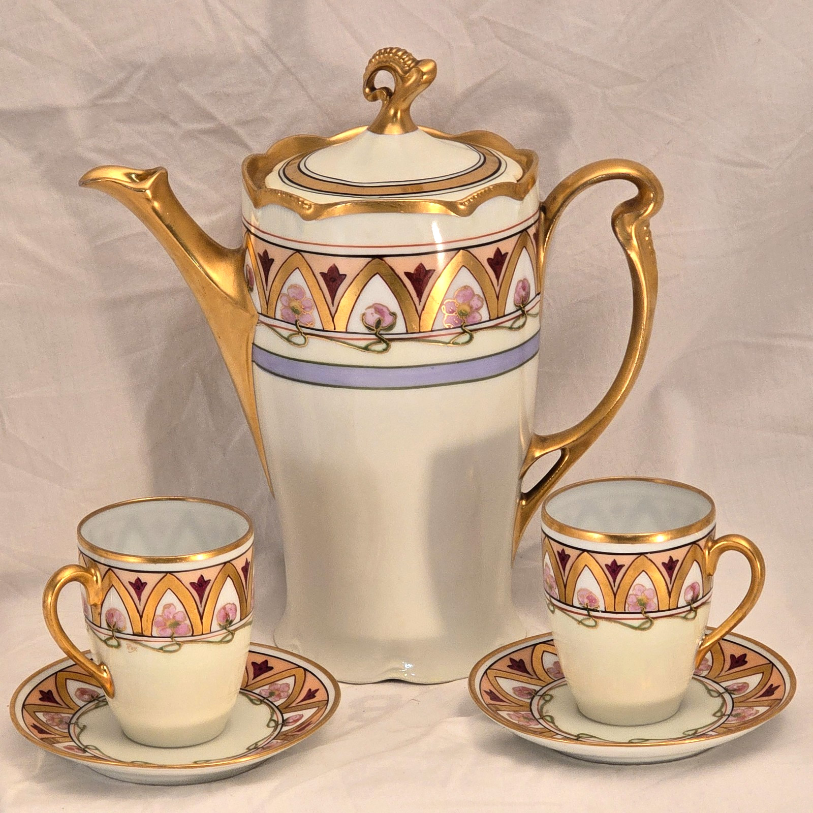 Absolutely Stunning Antique Hand Painted E. W. Donath Tea Set, signed 