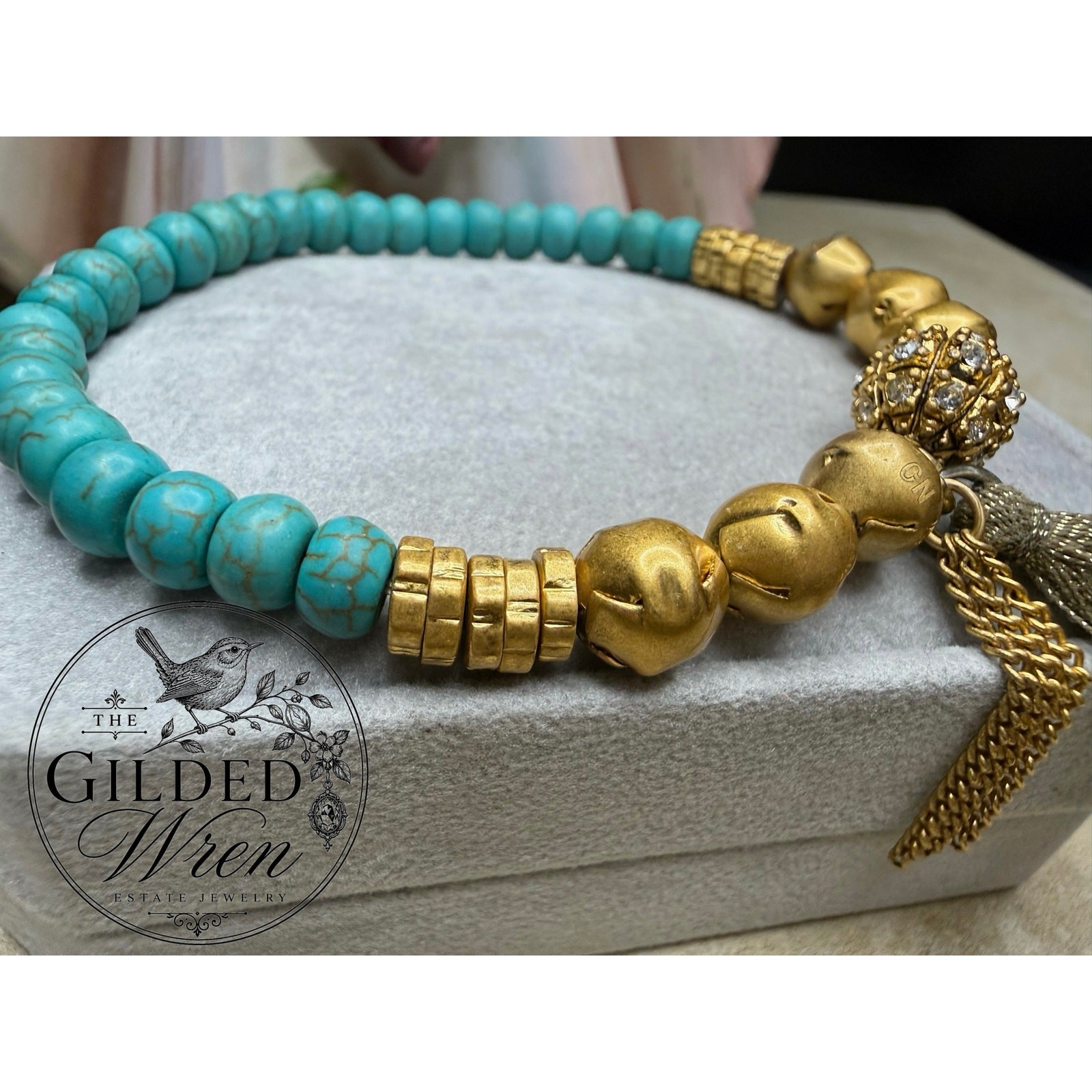 Retired Silpada Caribbean Cool KRB0039 Turquoise Tassel Stretch Bracelet 7”