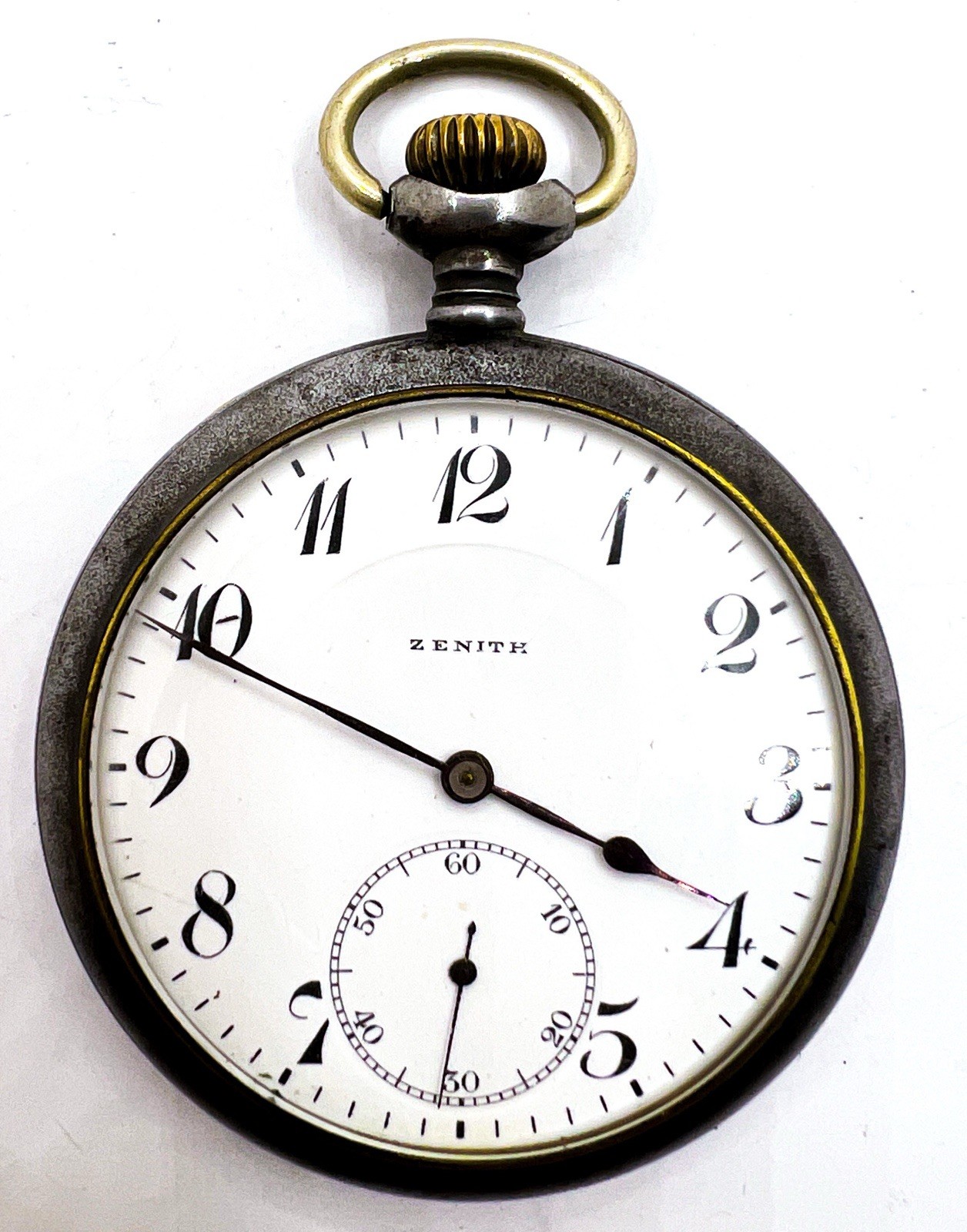 Vintage zenith black Gunmetal 48.5mm pocket watch Golden Movement Working