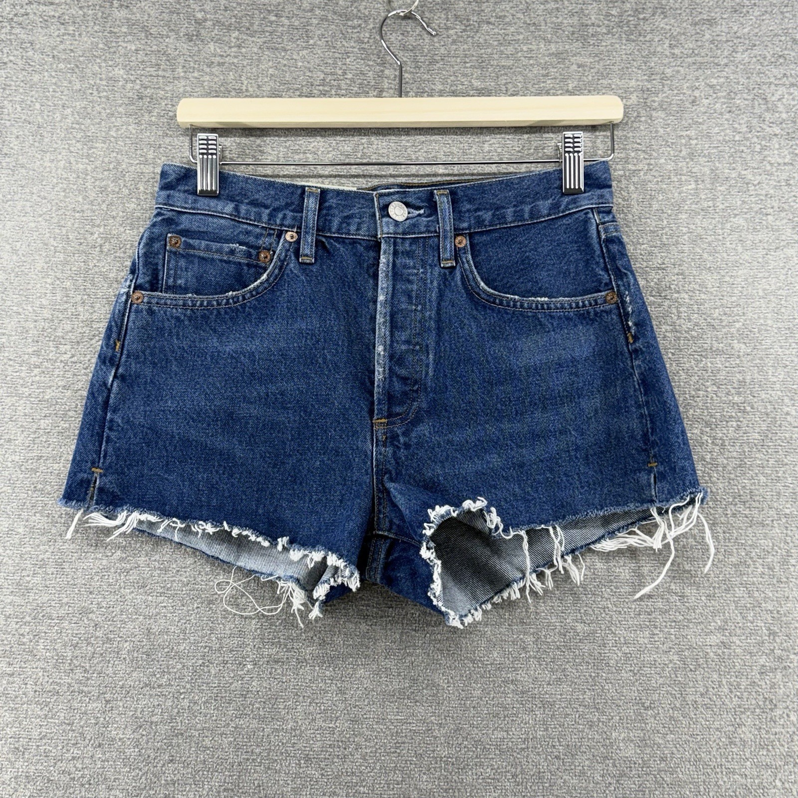 AGOLDE Parker Cut Off Shorts Women Size 24 Blue Denim 100% Organic Cotton NEW
