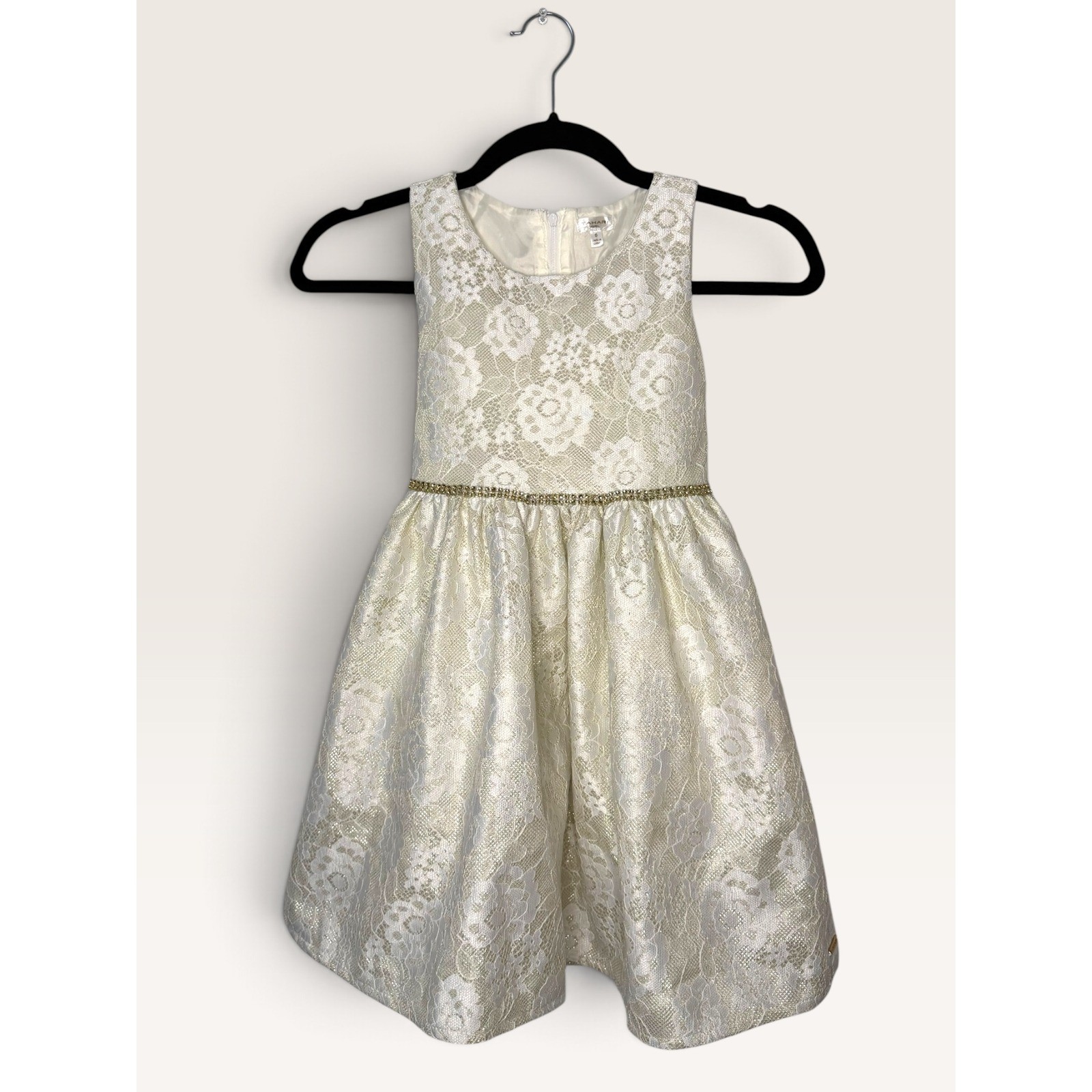 Tahari Girls 6 Party Dress Ivory Metallic Gold Floral Formal Wedding NEW
