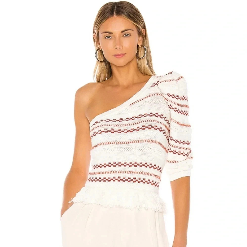 House of Harlow 1960 x Revolve One Shoulder Cropped Knit Fringe Sweater Size L House of Harlow 1960 x Revolve One Shoulder Cropped Knit Fringe Sweater Size L