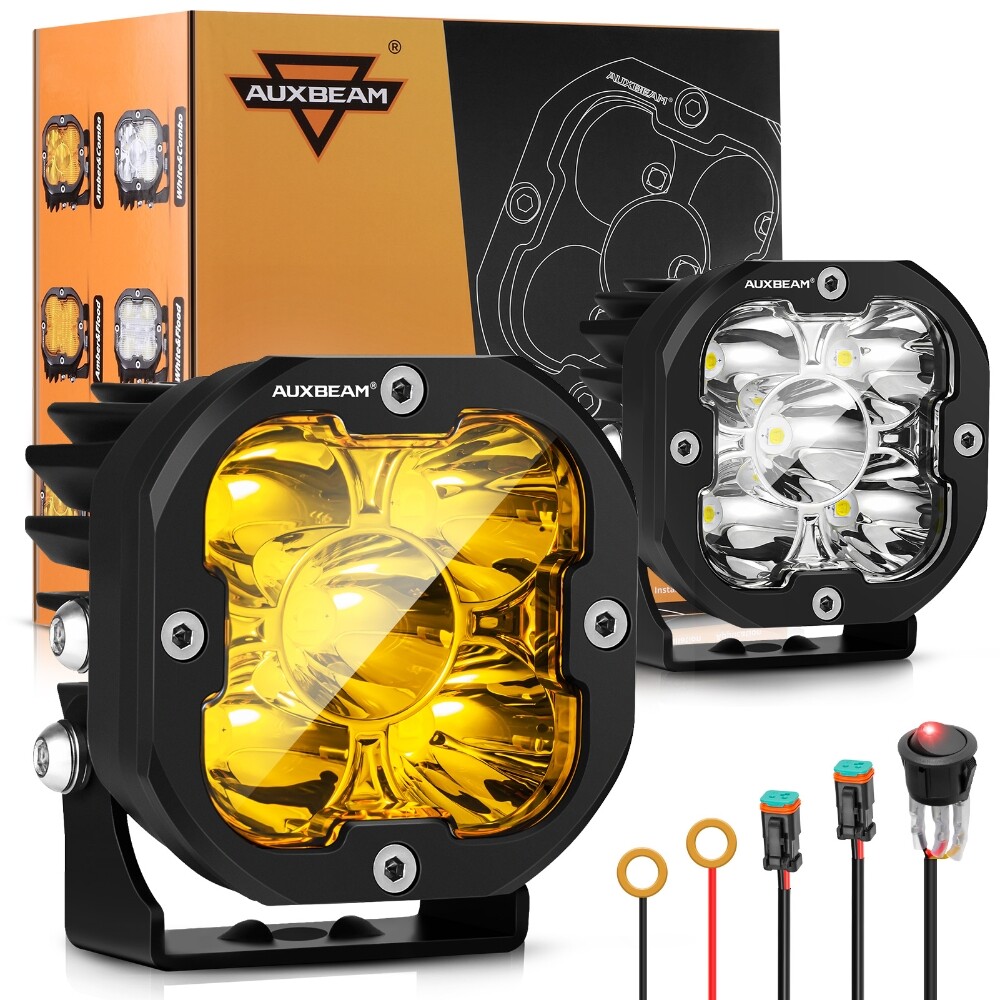 AUXBEAM 3 inch LED Pod Work Head Light Fog Driving Light White Amber Dual Color
