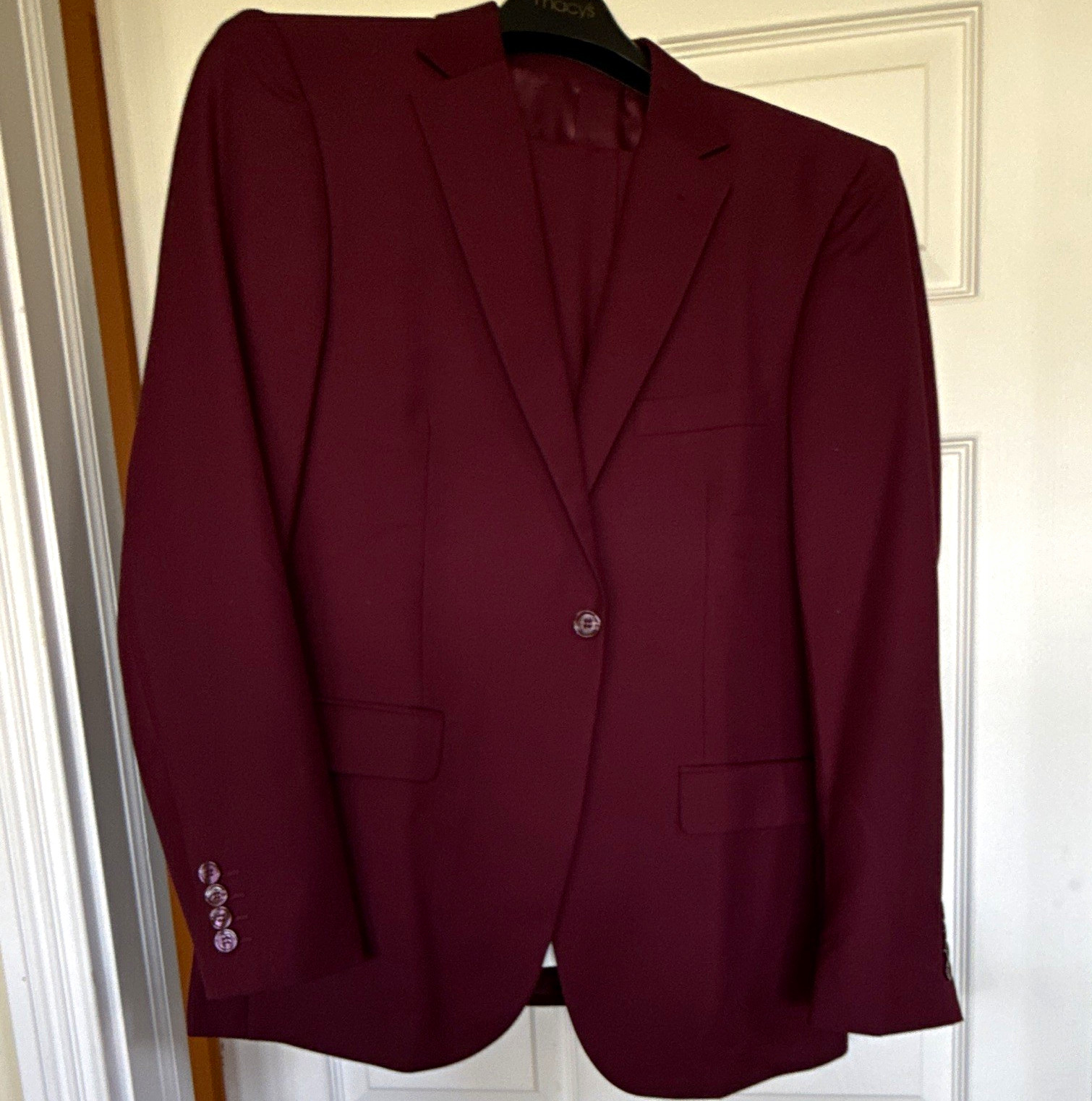 Lorenzo Bruno Burgundy Satin 2-Piece Suit Single-Breasted One-Button L
