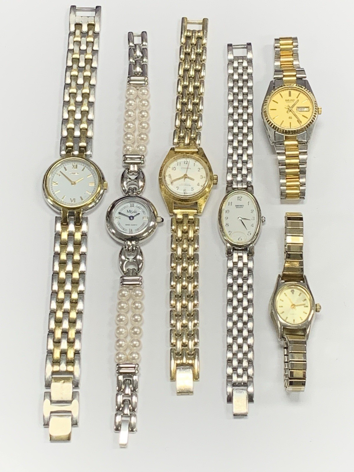 Untested Vintage 6pc Ladies Mixed Watch Lot Seiko Timex Misaki Citizen Diamond