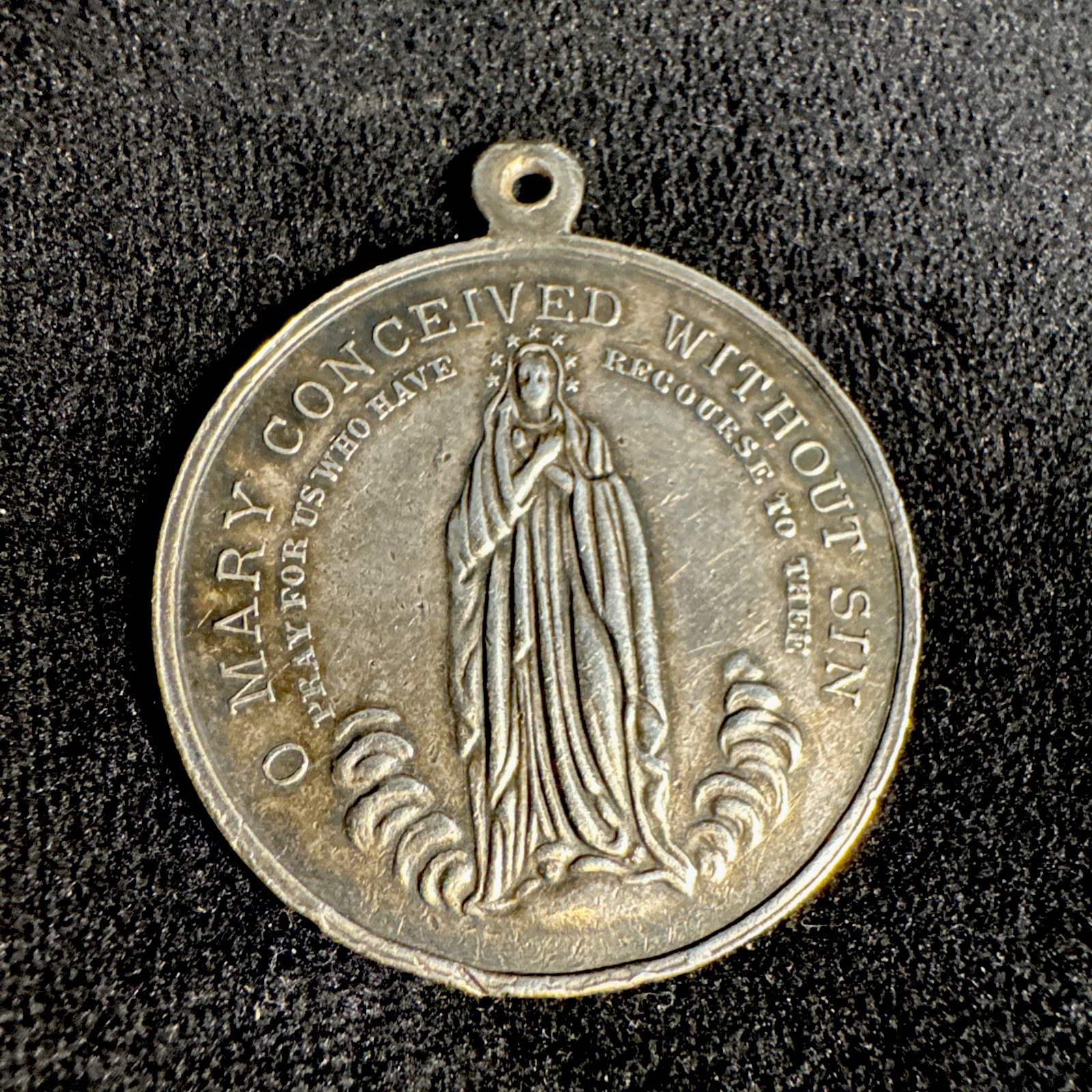 Antique Silver Holy Medal by Vachette Sacred Heart & Immaculate Conception.