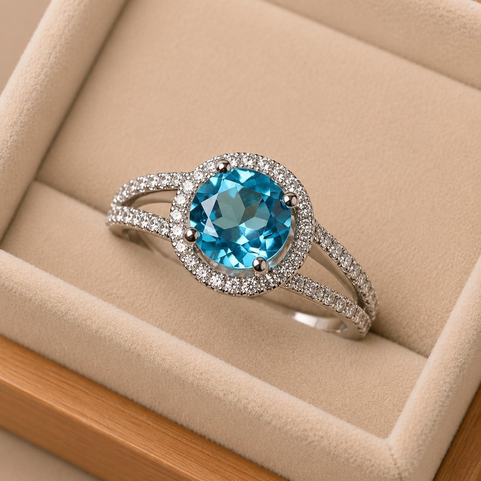 Lab Grown Blue Topaz With Cz Stone For Women In 925 Sterling Silver White...