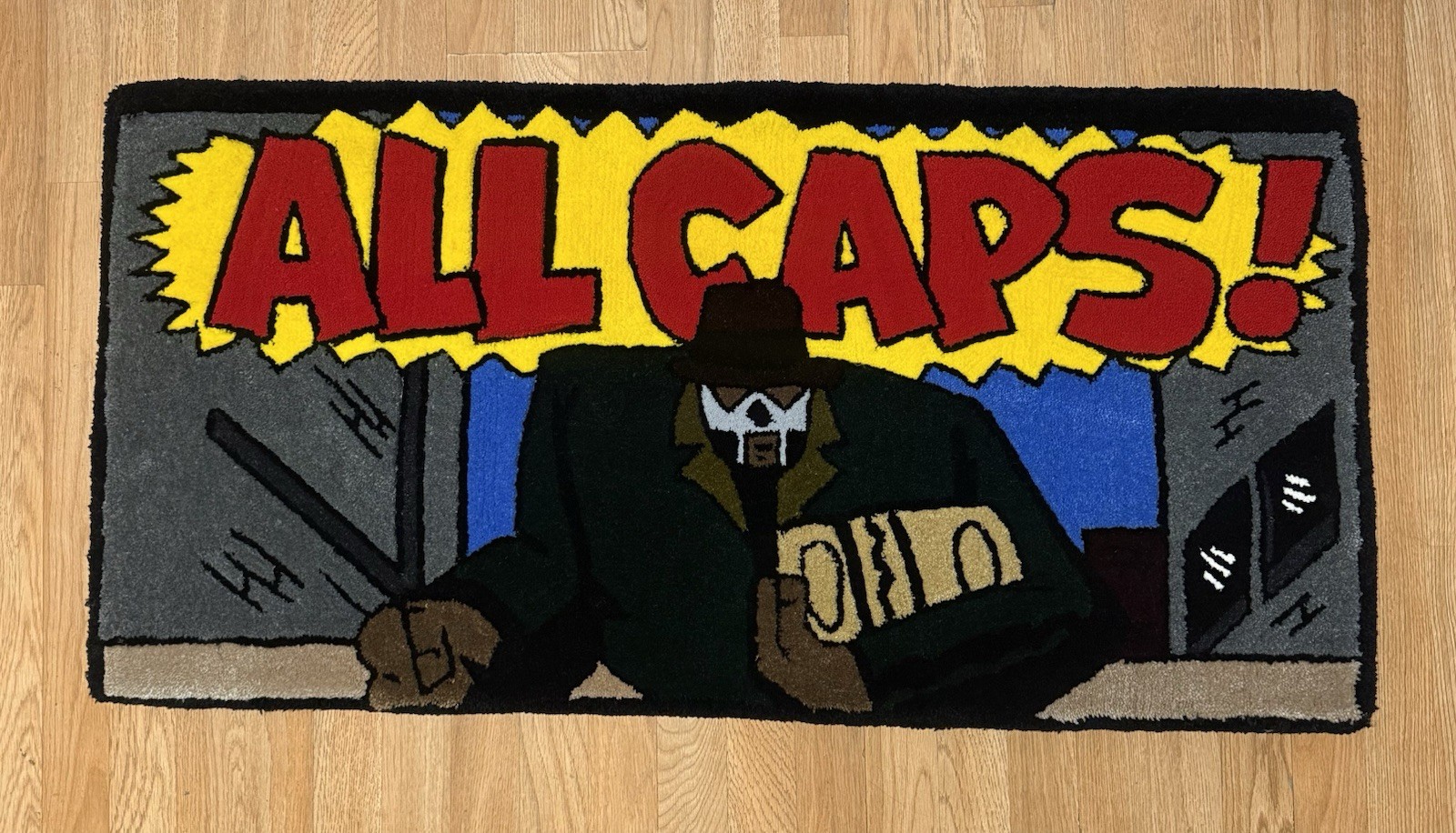 Tufted Rug MF DOOM ALL CAPS Handmade Decor, Madvillain Tufted Rug MF DOOM ALL CAPS Handmade Decor, Madvillain