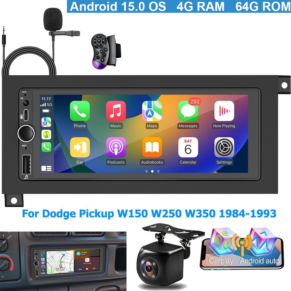 For 1984-1993 Dodge Pickup W150 W250 W350 Android 15 Carplay Car Stereo FM WIFI