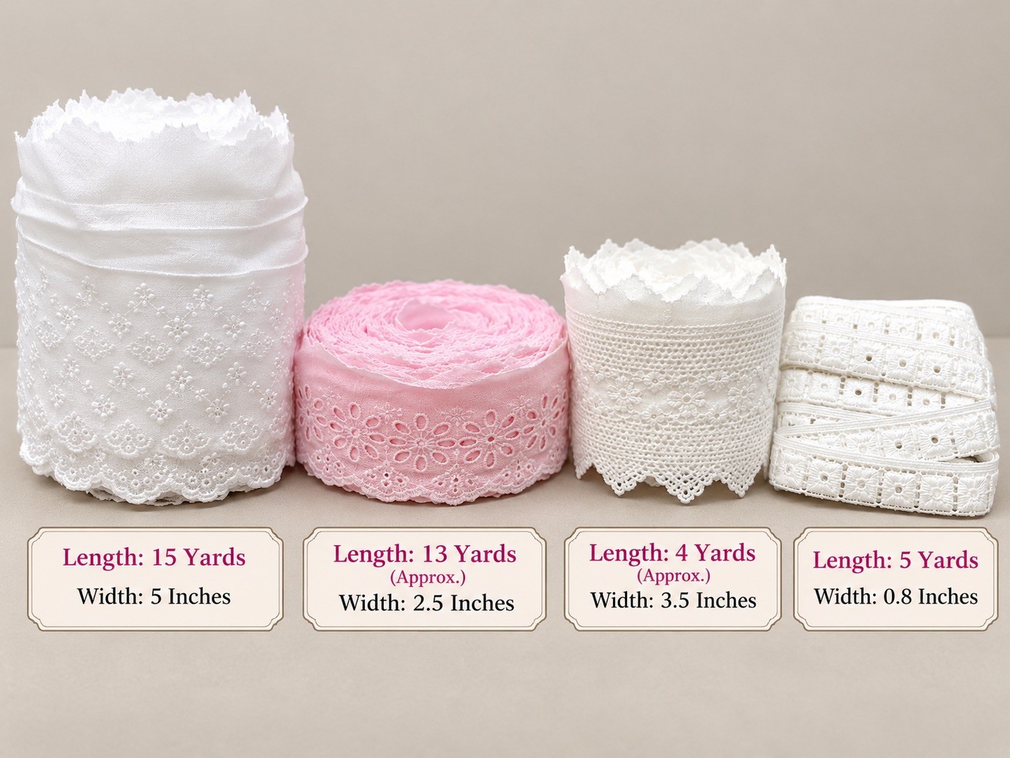 Cotton Lace Trim Value Bundle 4 Rolls 37 Yards Sewing Craft Assorted Widths