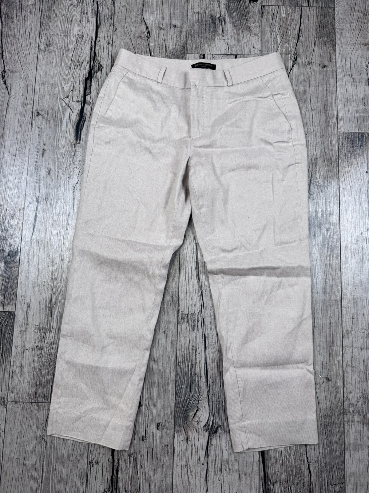 Banana Republic Avery Linen Blend Pants Women’s Size 4P Petite Beige Straight
