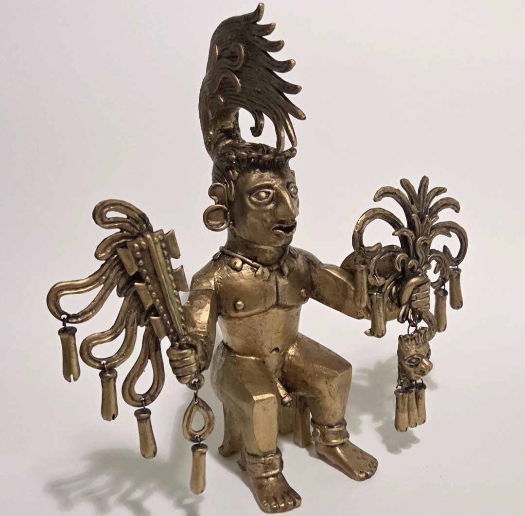 Aztec Mayan Gold Warrior God Idol Figure 24.5cm 9.7in Tall Museum Replica