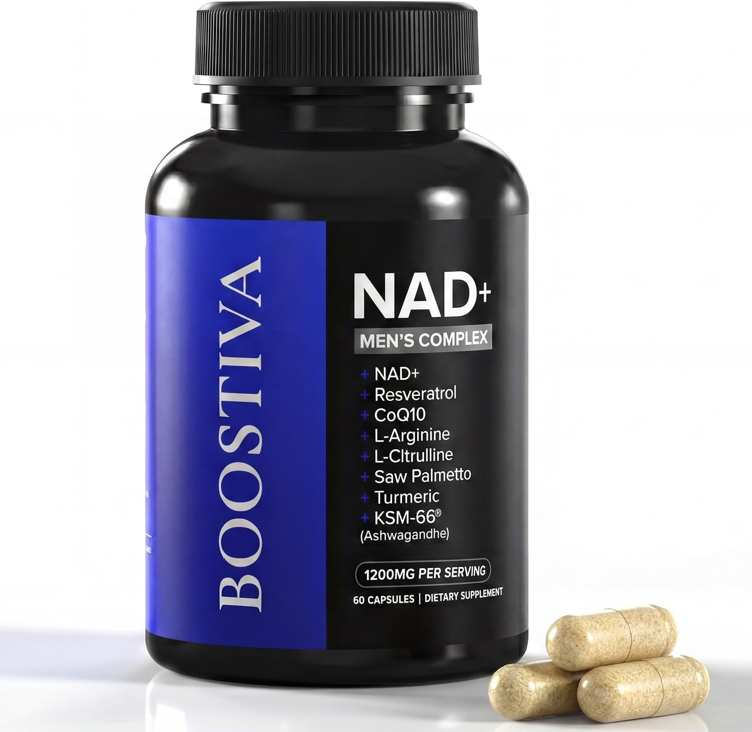 Boostiva NAD+ Supplements for Men, with Resveratrol, CoQ10, L Citrulline Boostiva NAD+ Supplements for Men, with Resveratrol, CoQ10, L Citrulline