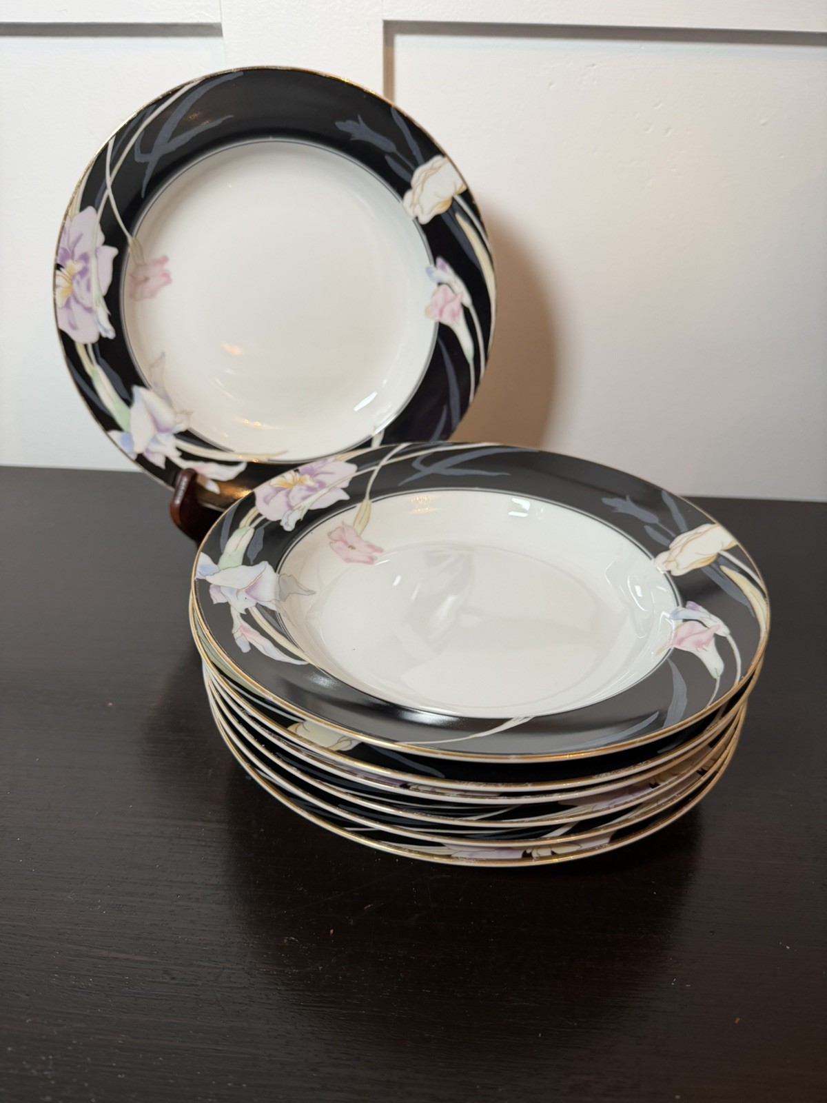 7 Mikasa 1980\'s Japan Charisma Black L9050 Soup Salad Bowl 8 1/4\