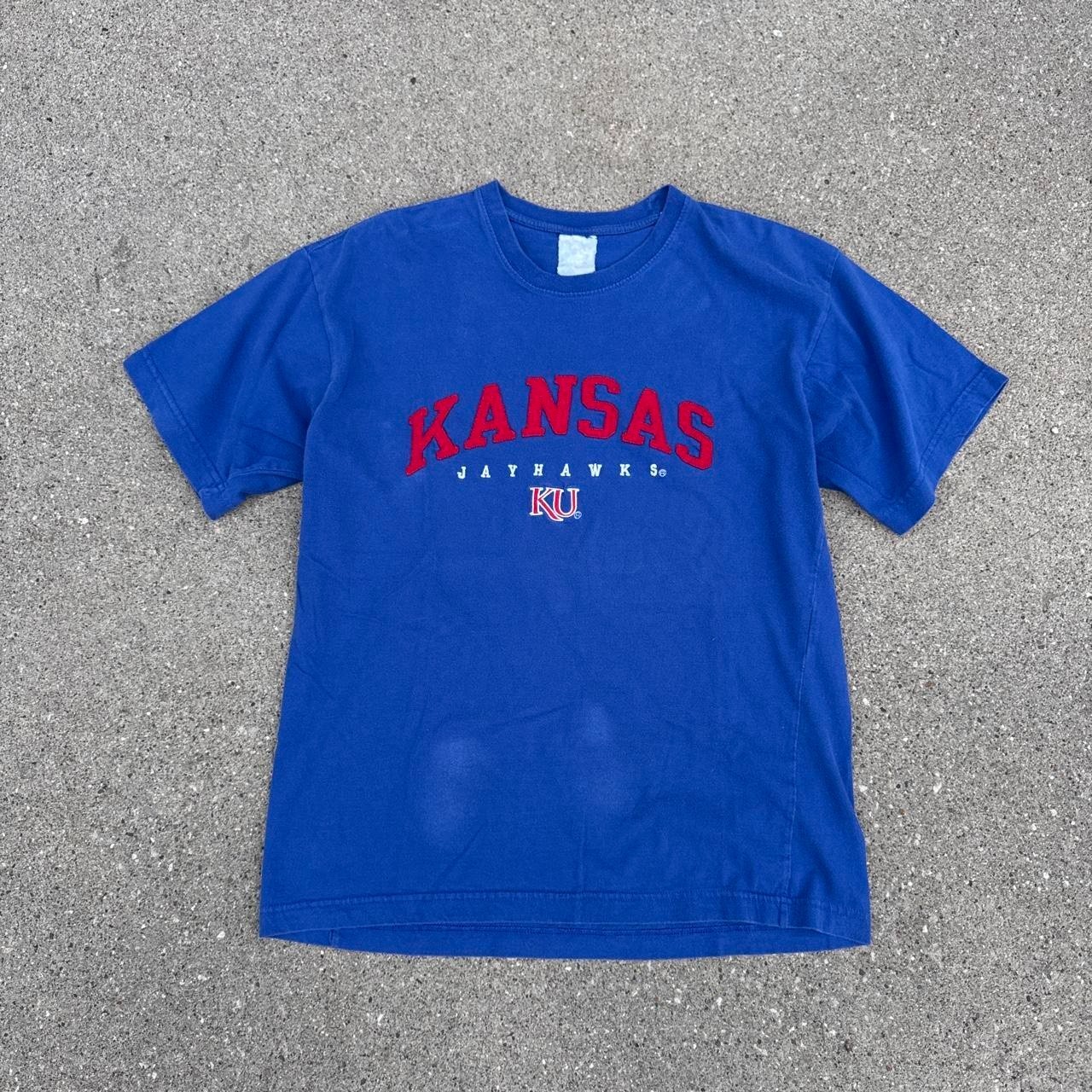 Faded Vintage Kansas Jayhawks stitched logo blue cotton t-shirt super nice feel Faded Vintage Kansas Jayhawks stitched logo blue cotton t-shirt super nice feel