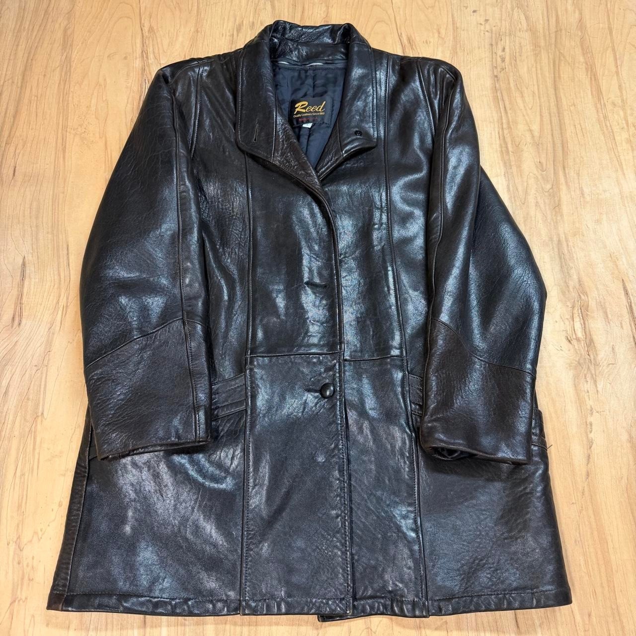 Vintage Reed Brown Leather Car Coat Four Button Jacket Mens Large Made in USA Vintage Reed Brown Leather Car Coat Four Button Jacket Mens Large Made in USA