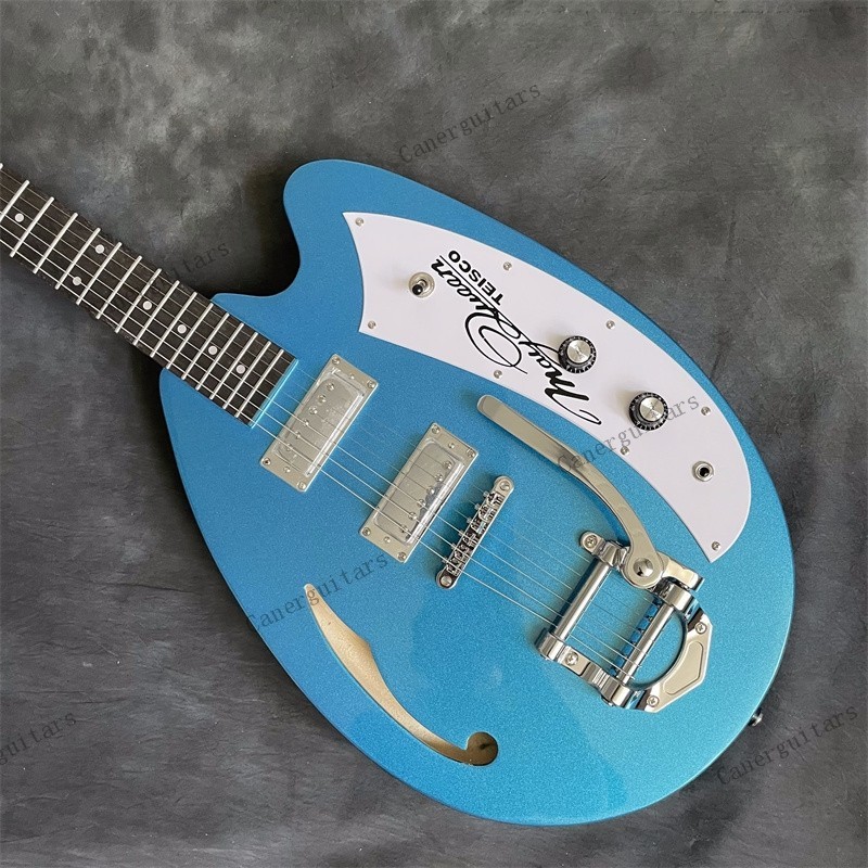 Semi-Hollow Electric Guitar Chrome Hardware Jazz Bridge Rosewood Fretboard Blue