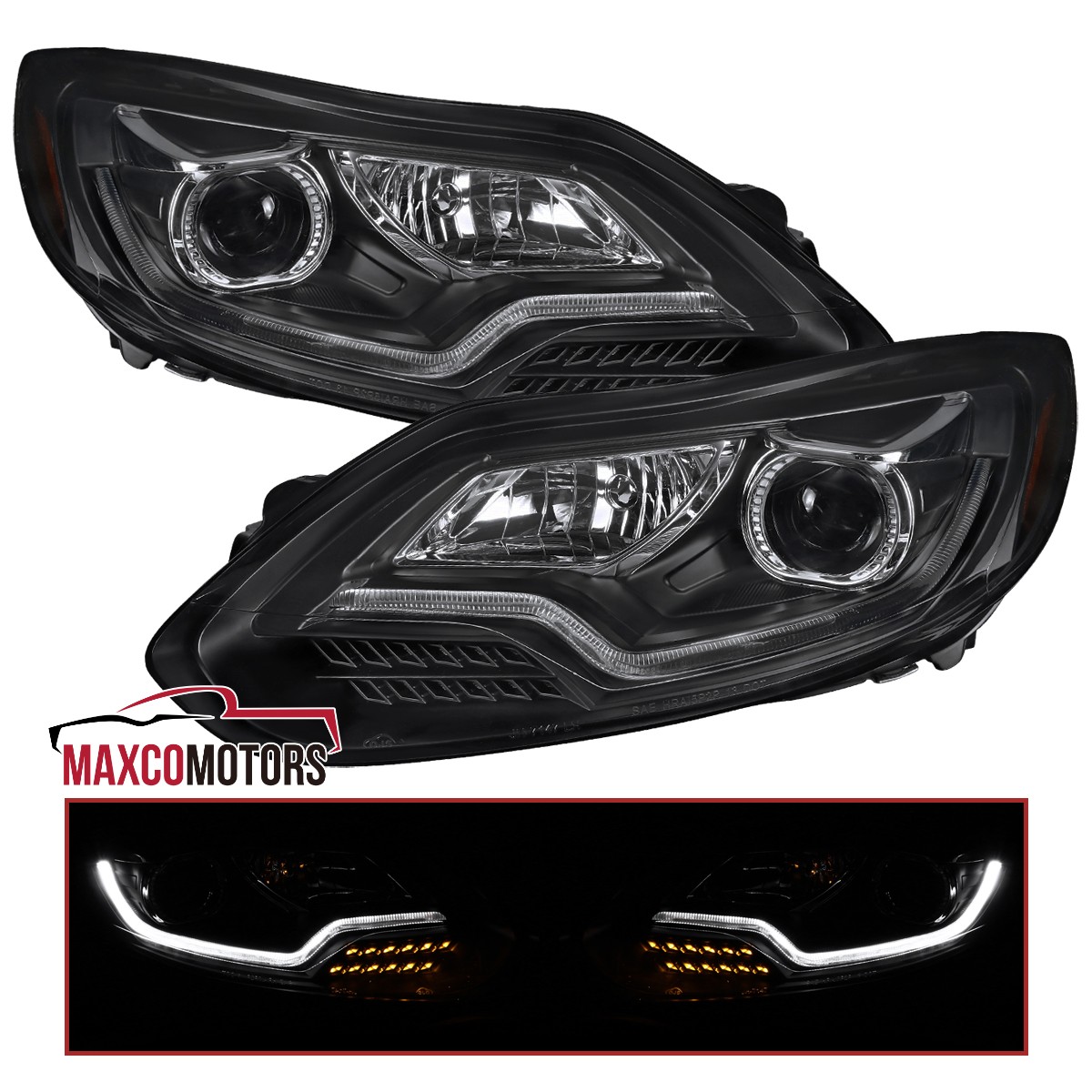Fits 2012-2014 Ford Focus LED Strip Lamps Black Projector Headlights Left+Right Fits 2012-2014 Ford Focus LED Strip Lamps Black Projector Headlights Left+Right