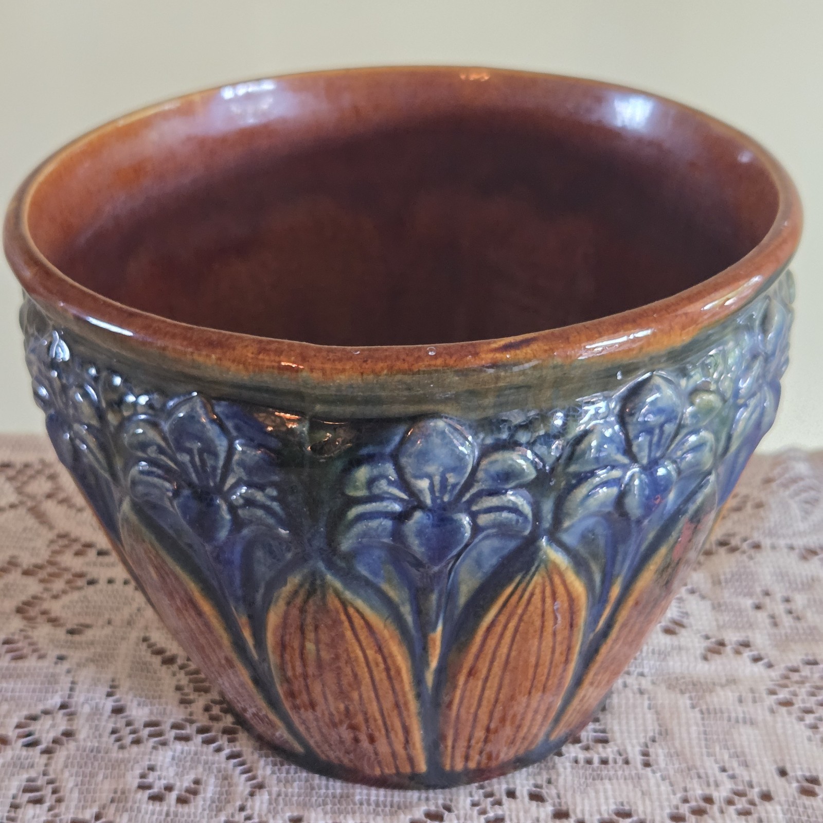 Antique Brush McCoy Art Pottery Planter Pot Jardiniere Art Nouveau Floral 7.5\