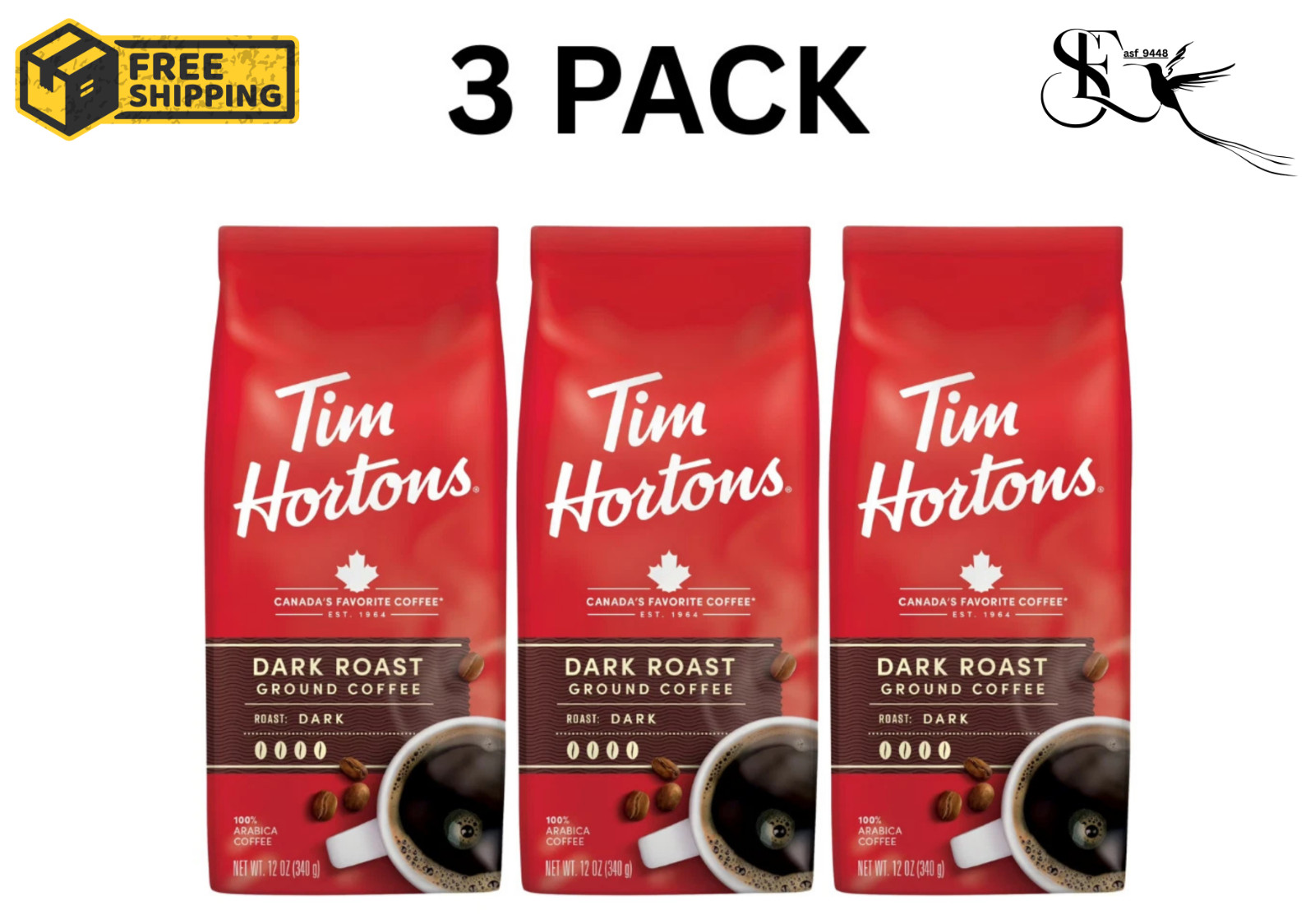 Free Shipping Tim Hortons Dark Roast Ground Coffee 100% Arabica Pack of 3