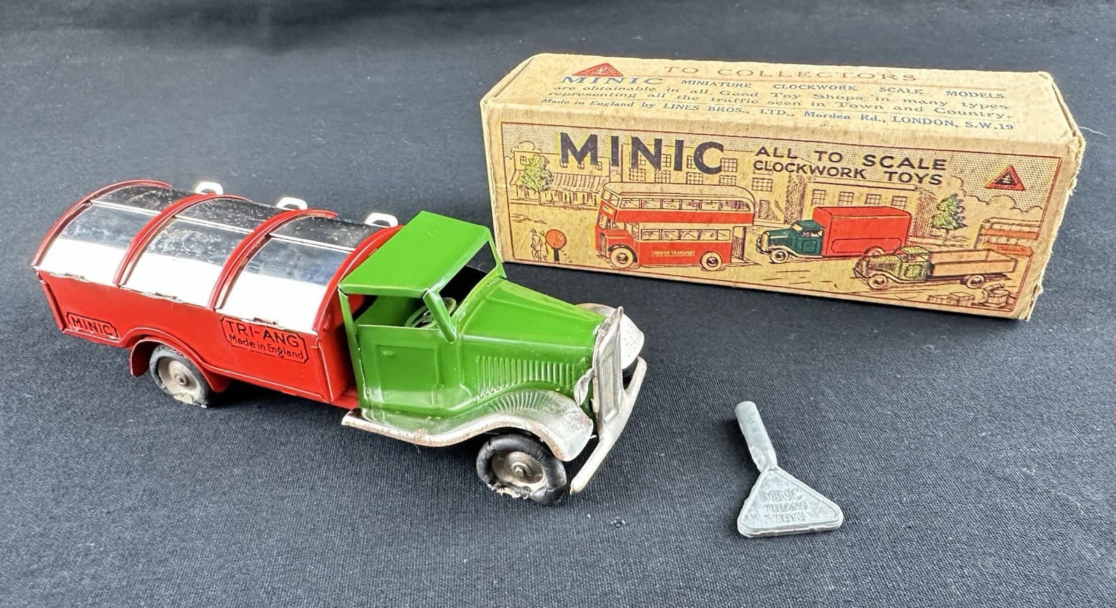 Vintage Tri-Ang Minic Toy - Dust Cart - w/ Original Box/Key - Nice Cond Vintage Tri-Ang Minic Toy - Dust Cart - w/ Original Box/Key - Nice Cond