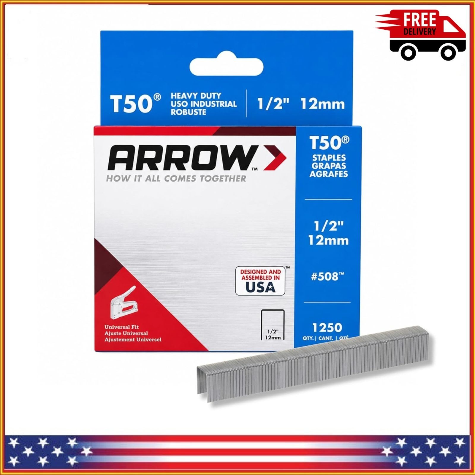 Arrow 508 Heavy Duty T50 1/2-Inch Leg Length 3/8-Inch Crown Staples 1250 Count Arrow 508 Heavy Duty T50 1/2-Inch Leg Length 3/8-Inch Crown Staples 1250 Count