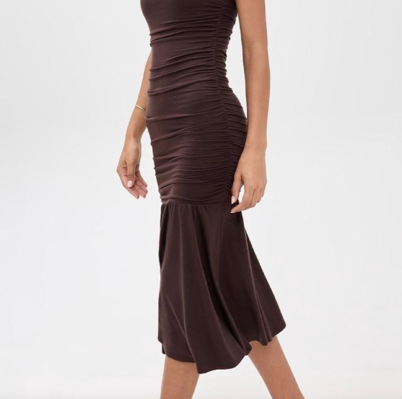 Reformation Kayla Knit Dress Brown, XS, New With Tags, Ruched Scoop-Neck