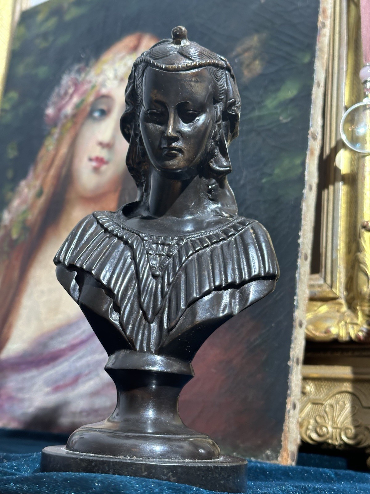 Vintage Bronze Bust Lady After Fra Lippi - Angelica Maria on Marble Base, 9.5” H