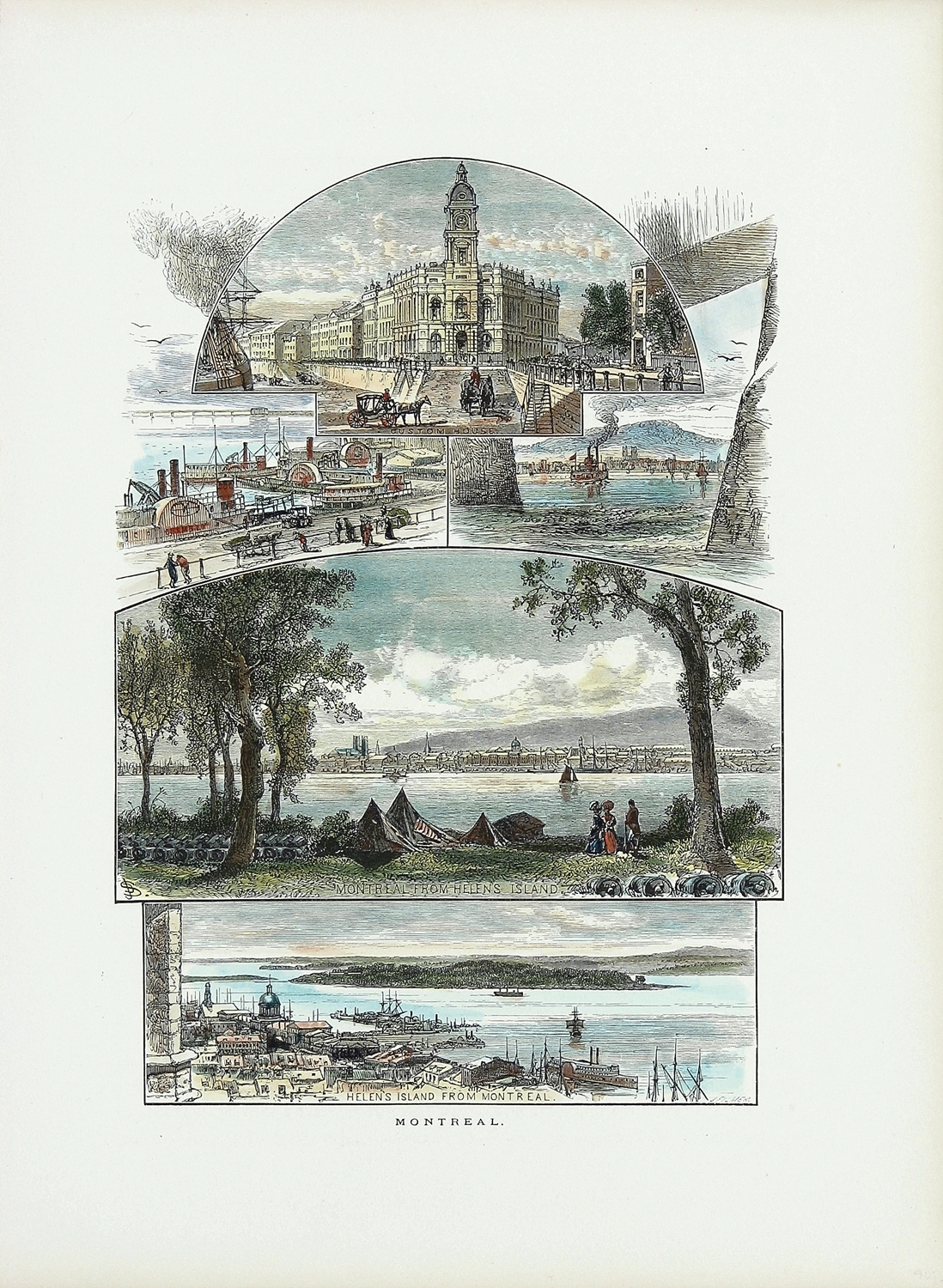 MONTREAL Antique c1872-74 Engrav from PICTURESQUE AMERICA, with vignette scenes