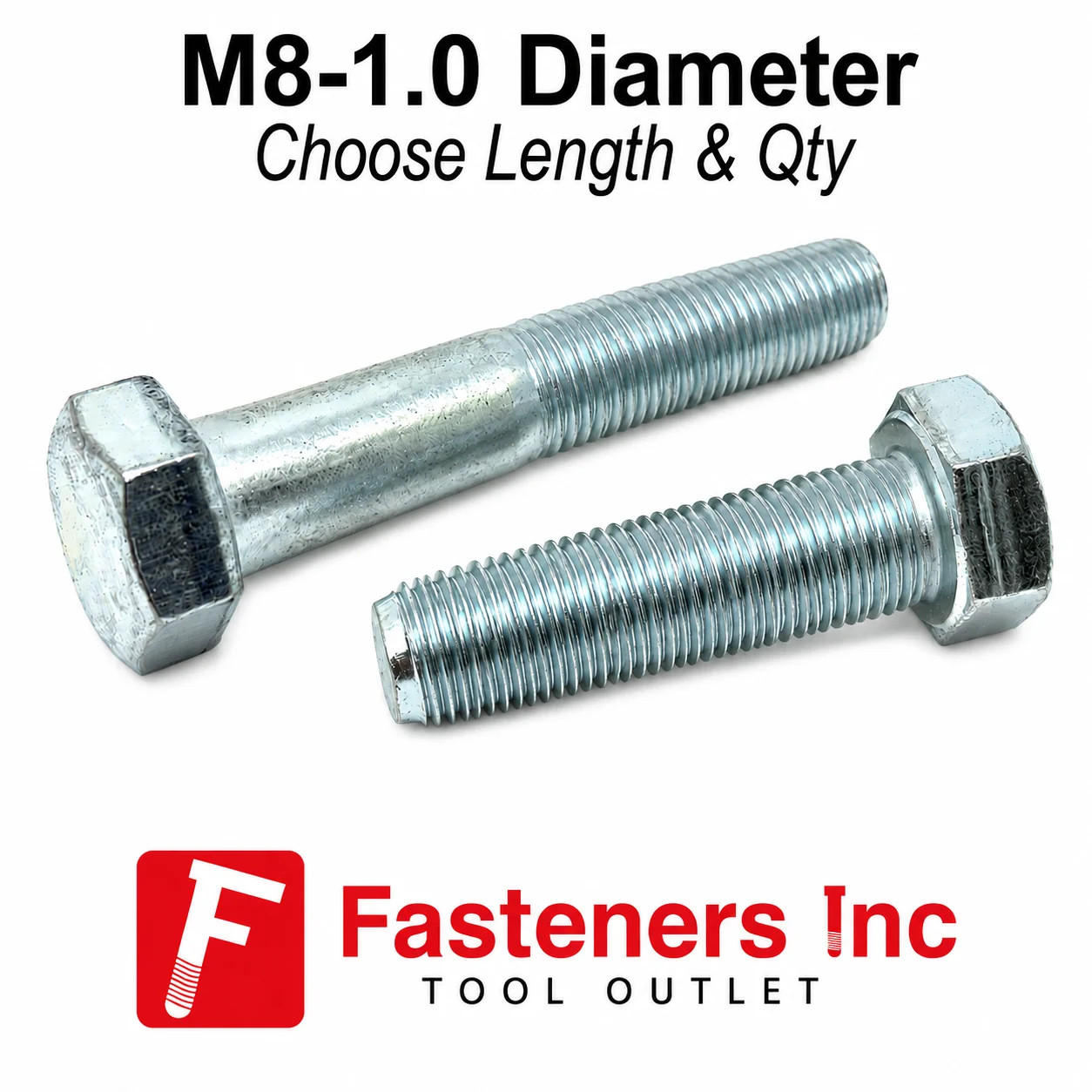 M8-1.0 Metric Class 10.9 Fine Hex Cap Screws Zinc Clear (Choose Length & Qty)