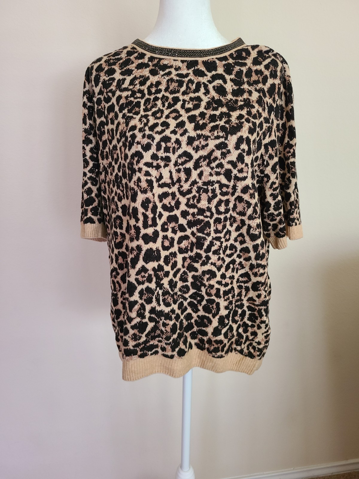 Chico\'s Embellished Crewneck Leopard Print Sweater Size 3 (XL-16)