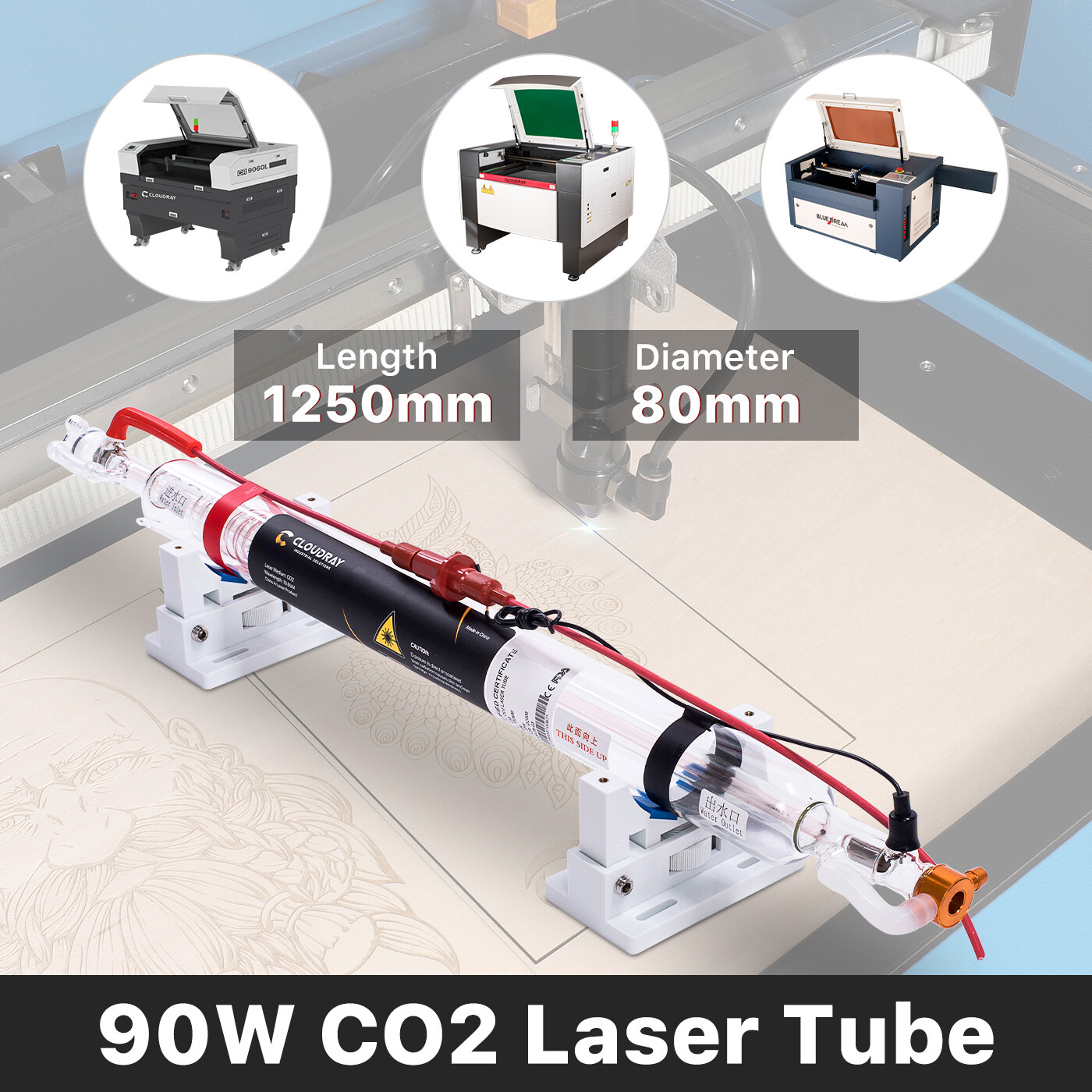 Cloudray CO2 Laser Tube 40W/50W/60W/80W/100W for CO2 Laser Engraver Cutter