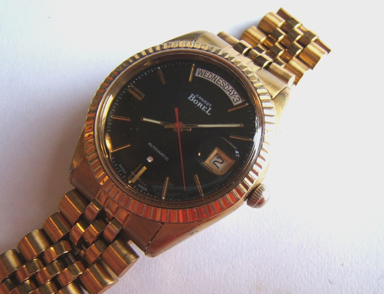 VTG SWISS ERNEST BOREL AUTOMATIC DAY DATE PRESIDENT 25J ETA 2834-2 JUBILEE BAND