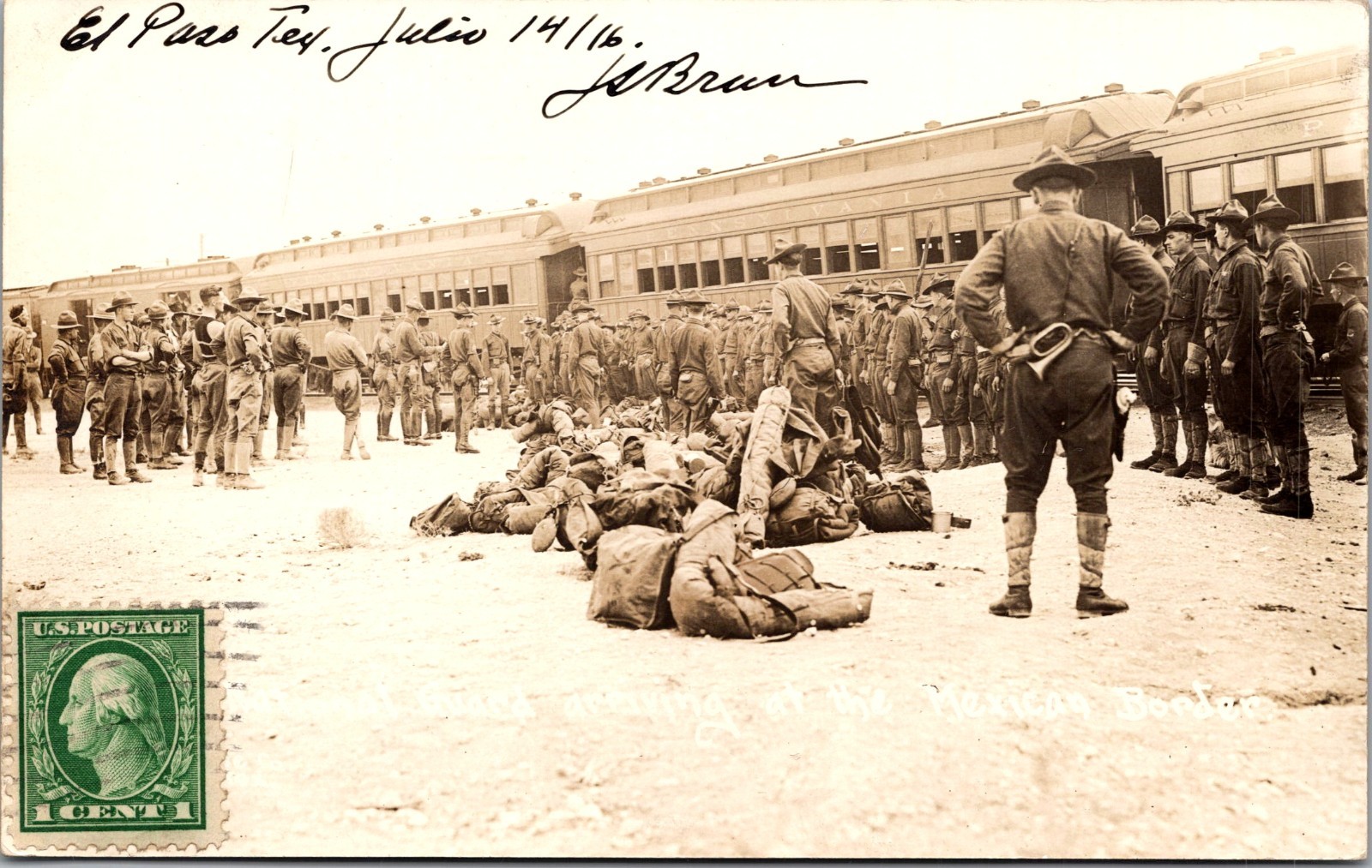 1916 El Paso TX USA US Invasion Mexico RPPC Postcard Cover to France