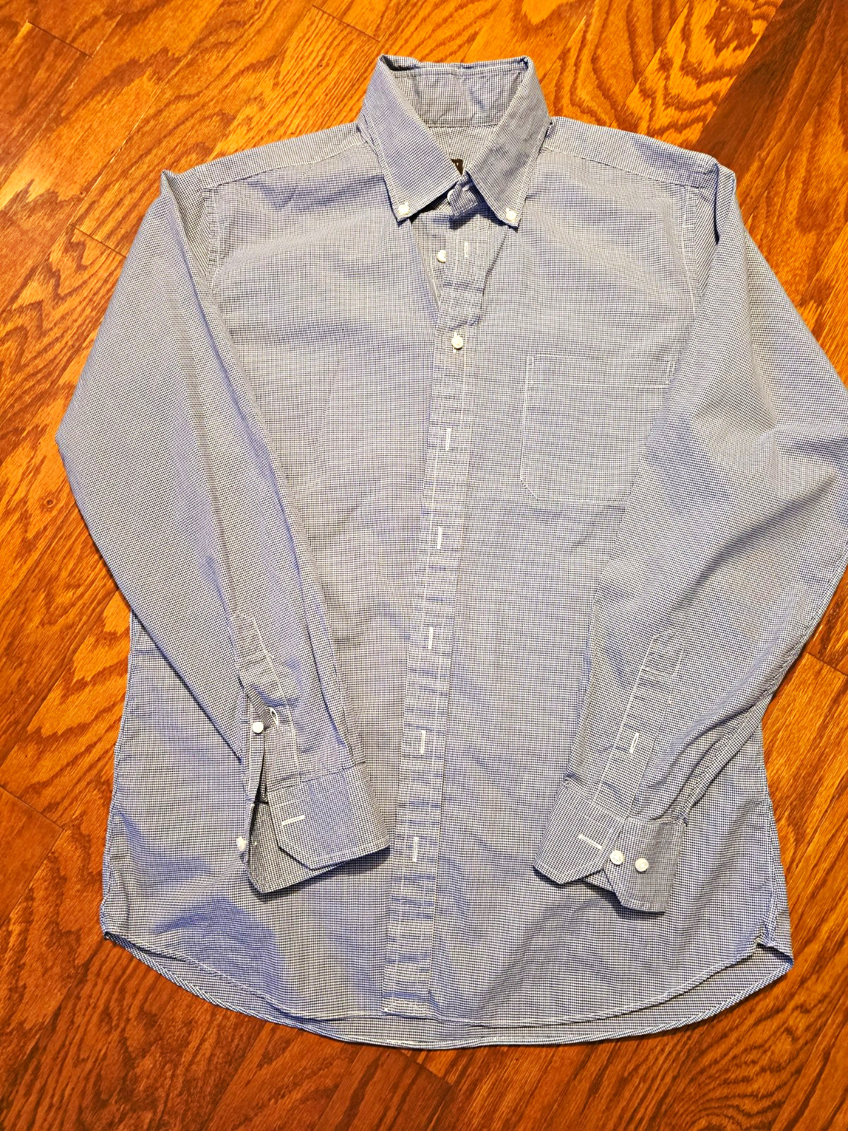 Robert Talbott Estate Men\'s L Cotton Long Sleeve Trim Fit Blue White Check Shirt Robert Talbott Estate Men\'s L Cotton Long Sleeve Trim Fit Blue White Check Shirt