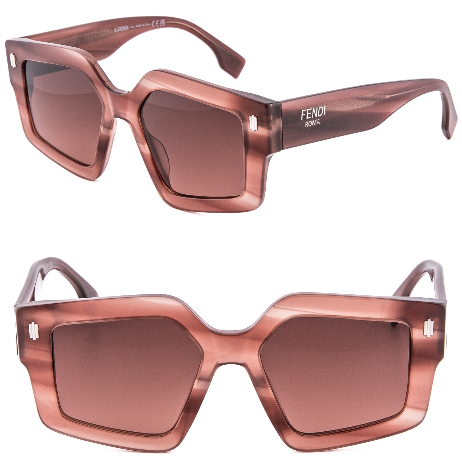 FENDI ROMA 40162 Burgundy Brown Logo Geometric Sunglasses FE40162I Authentic 74F