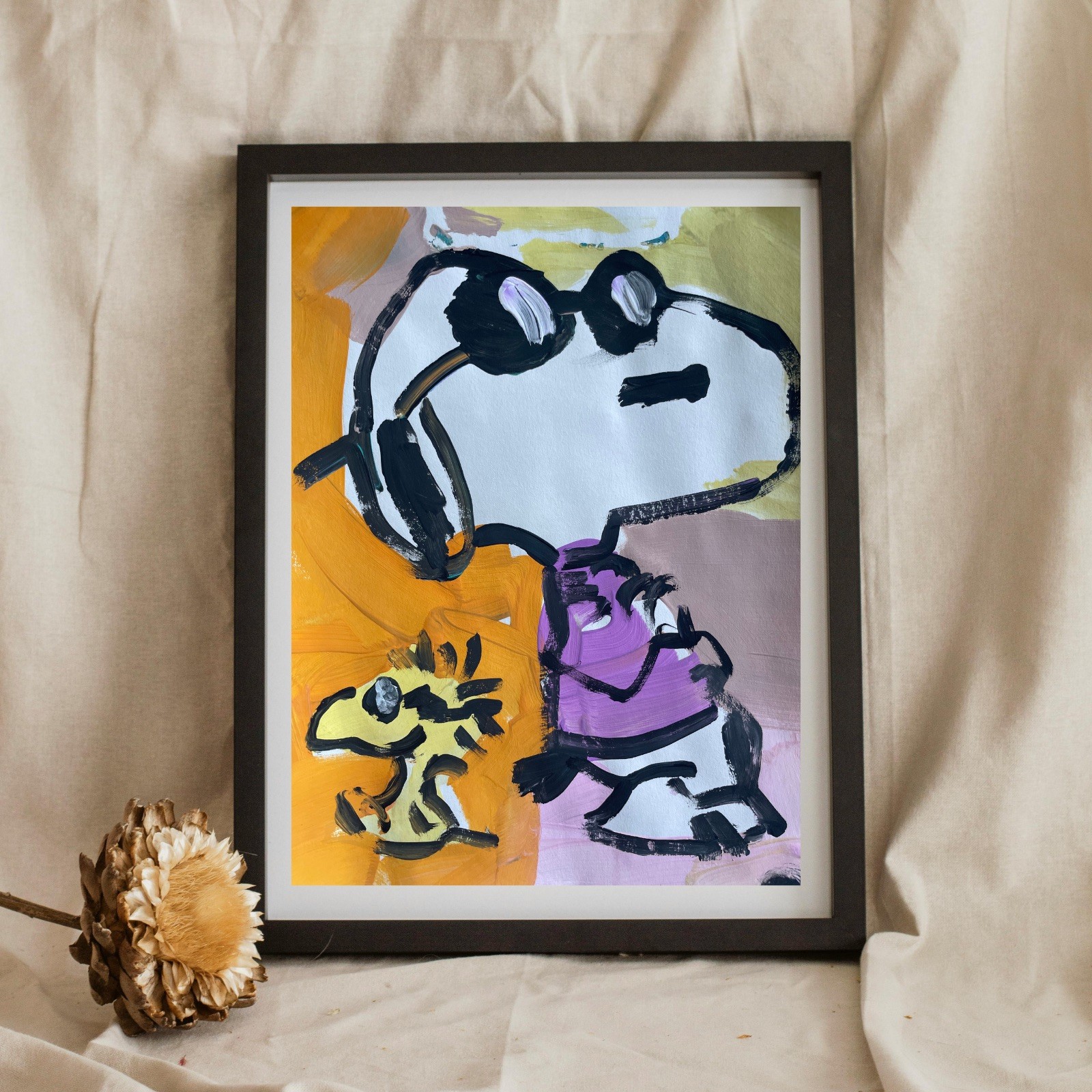 OMAN Original Abstract Snoopy Landscape Painting 8.5x11 Paper Art Expressionist