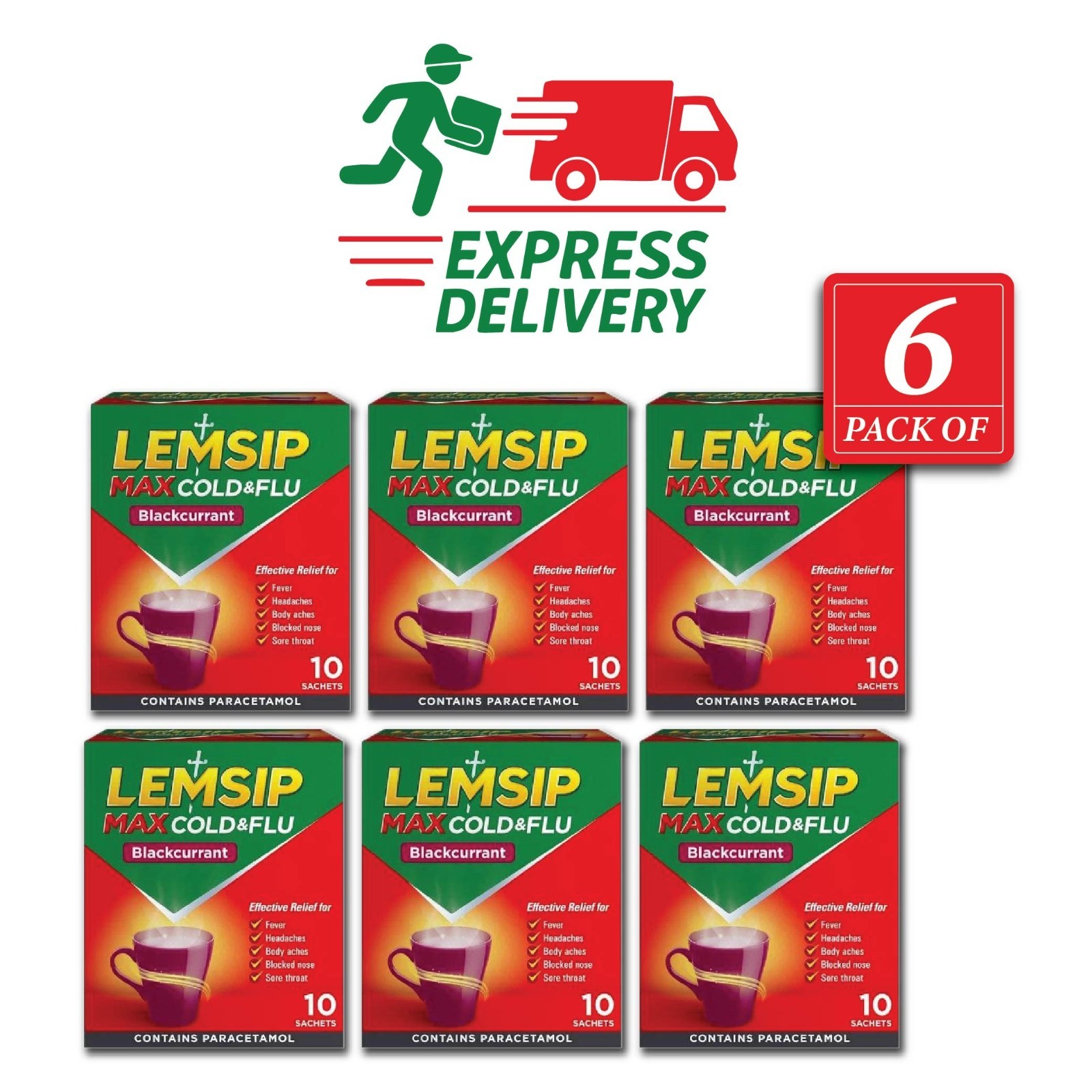 LEMSIP Max Cold & Flu Sachets Blackcurrant 10ct PACK OF 6