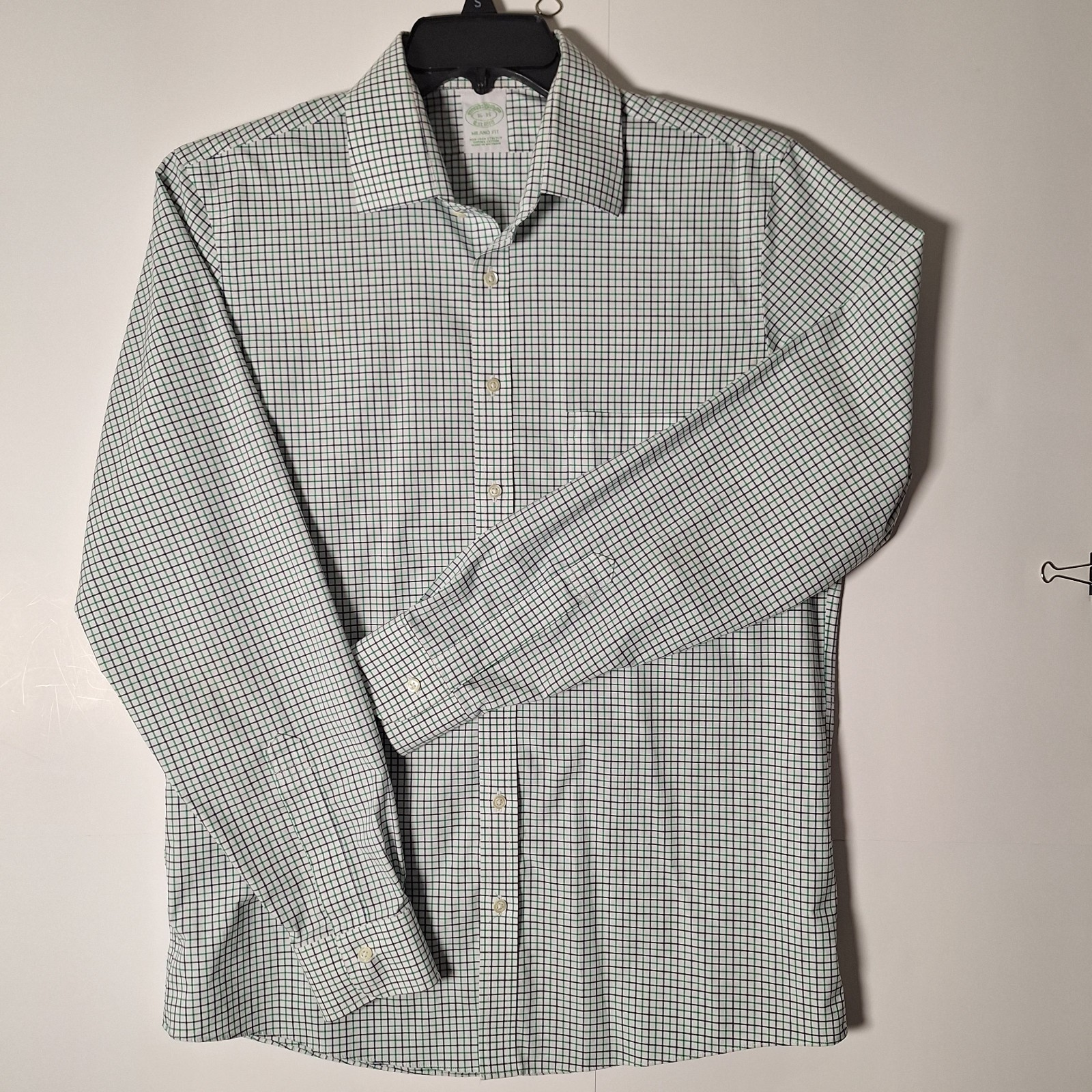 Brooks Brothers Mens green Milano Fit Non-Iron  Dress Shirt 16-35 Long Sleeve