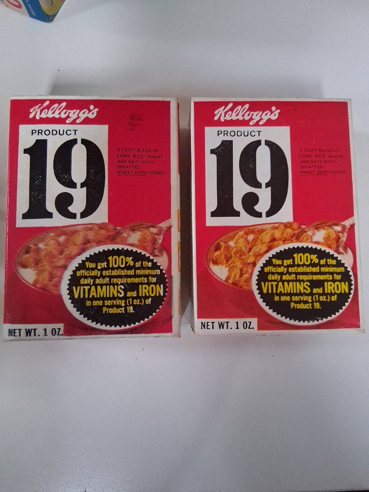 VTG 1960s Sealed Unopened Kellogs PRODUCT 19 Cereal 1 oz Full Box (2) VTG 1960s Sealed Unopened Kellogs PRODUCT 19 Cereal 1 oz Full Box (2)