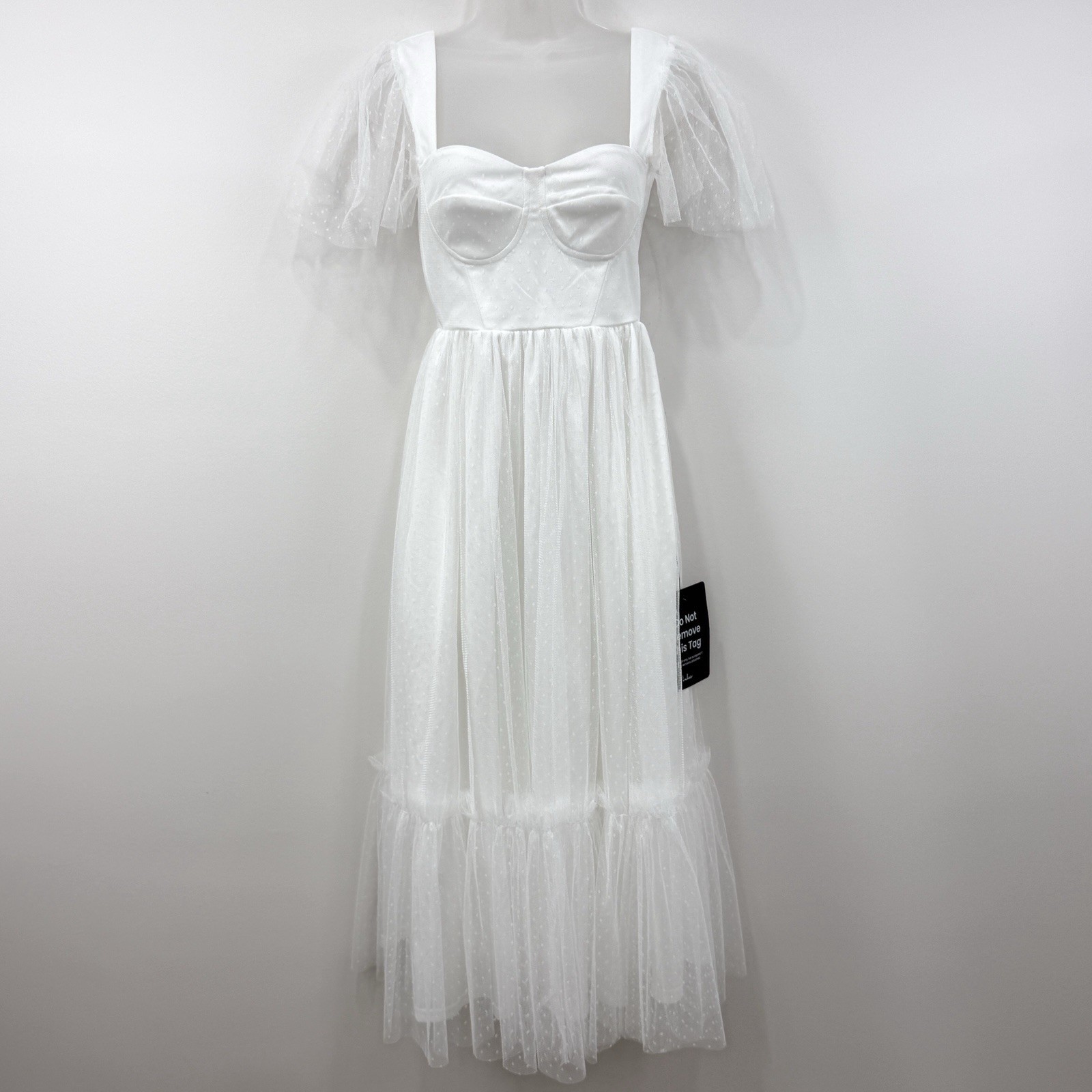 Lulus Dreamy Celebration Midi Dress White NWT Bridal Babydoll Angelcore Ethereal