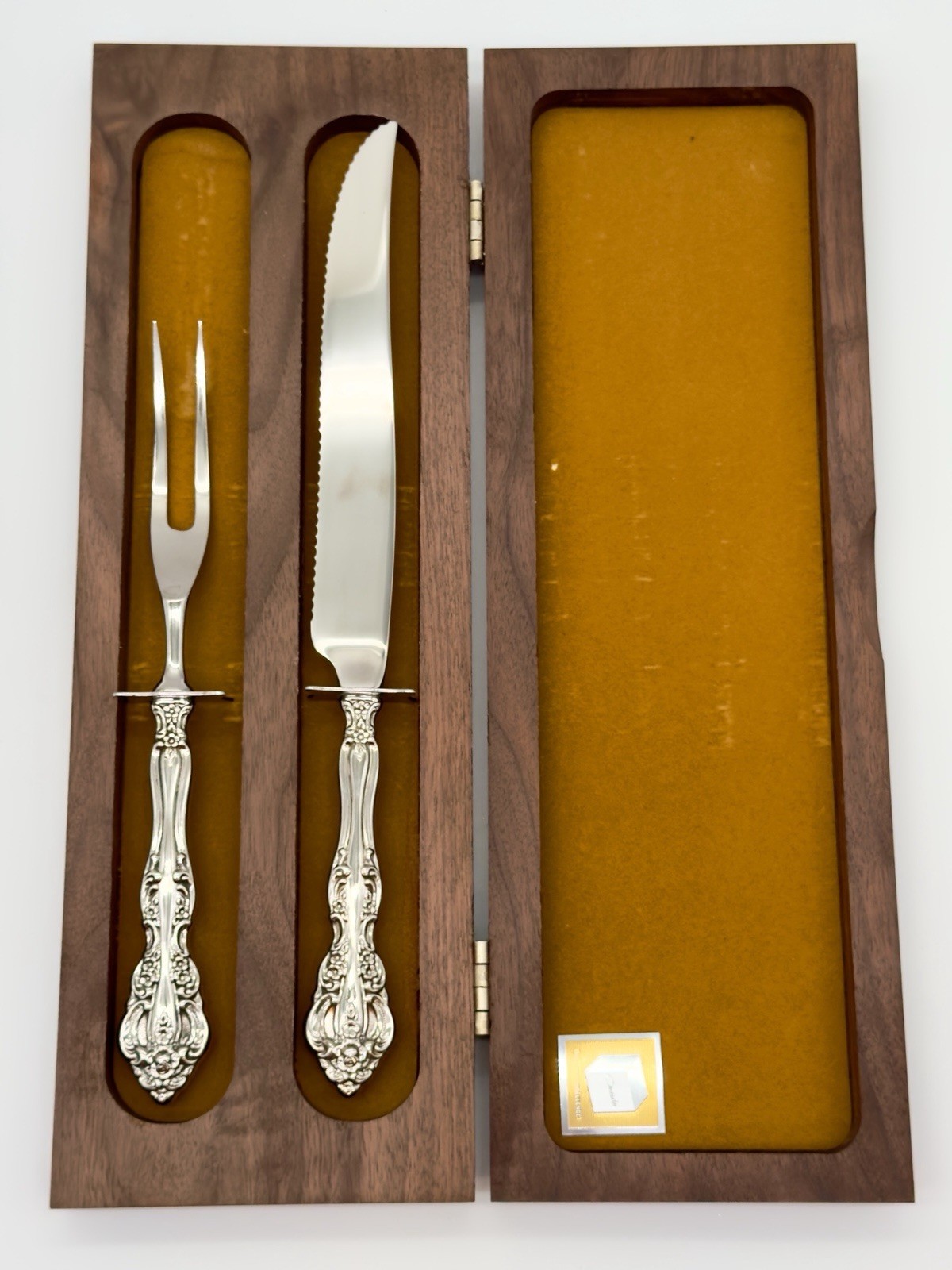 Marvelous Vintage Oneida Silverplate Meat Carving Set Royal Rose In Walnut Box