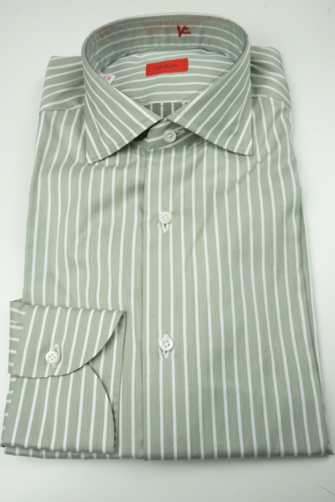 Isaia Taupe White Striped Long Sleeve Cotton Dress Shirt 15.5/39 NEW
