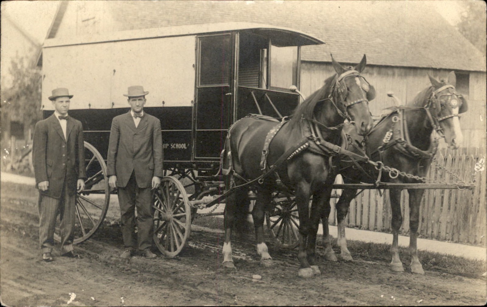 Horse-drawn delivery wagon Men Bow-Ties c1910 RPPC NICE CRISP IMAGE bhn Horse-drawn delivery wagon Men Bow-Ties c1910 RPPC NICE CRISP IMAGE bhn