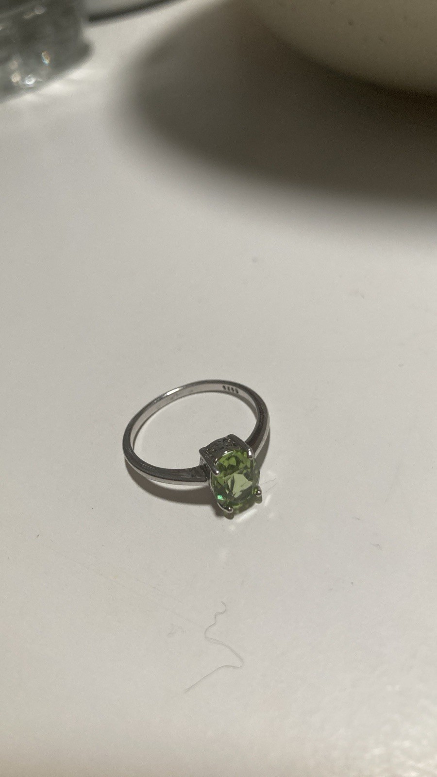 Silver-Tone Solitaire Cocktail Ring Green Oval Stone Prong Set, 1 Gemstone