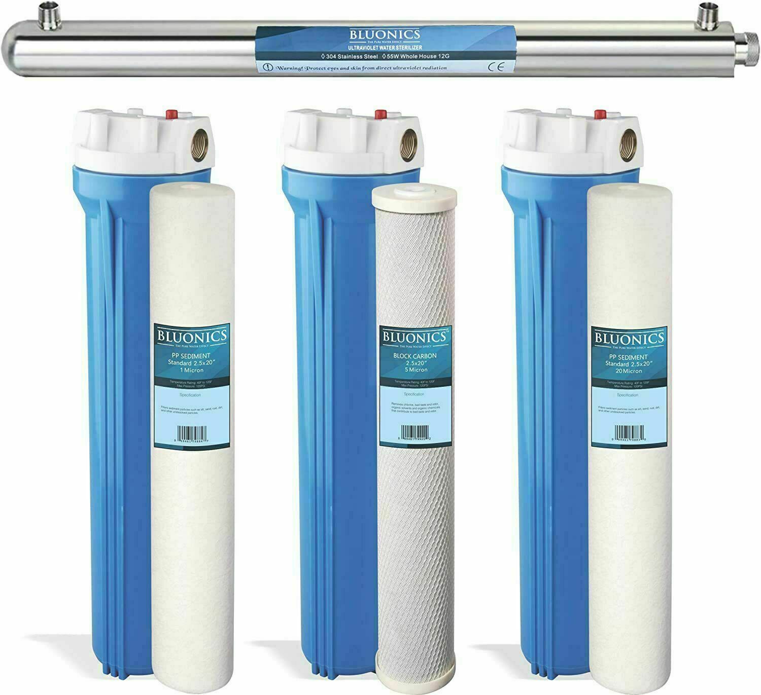 BLUONICS WHOLE HOUSE & WELL WATER CARBON&SEDIMENT 55W ULTRAVIOLET FILTER2.5\