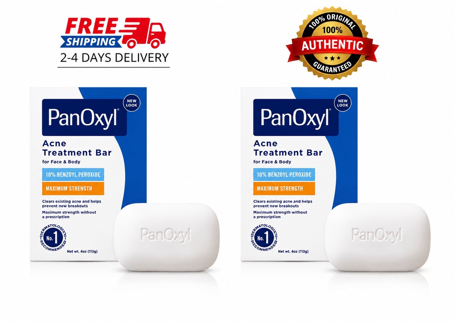 2PACK PanOxyl Acne Treatment Bar 10% Benzoyl Peroxide – 4 oz (113g)