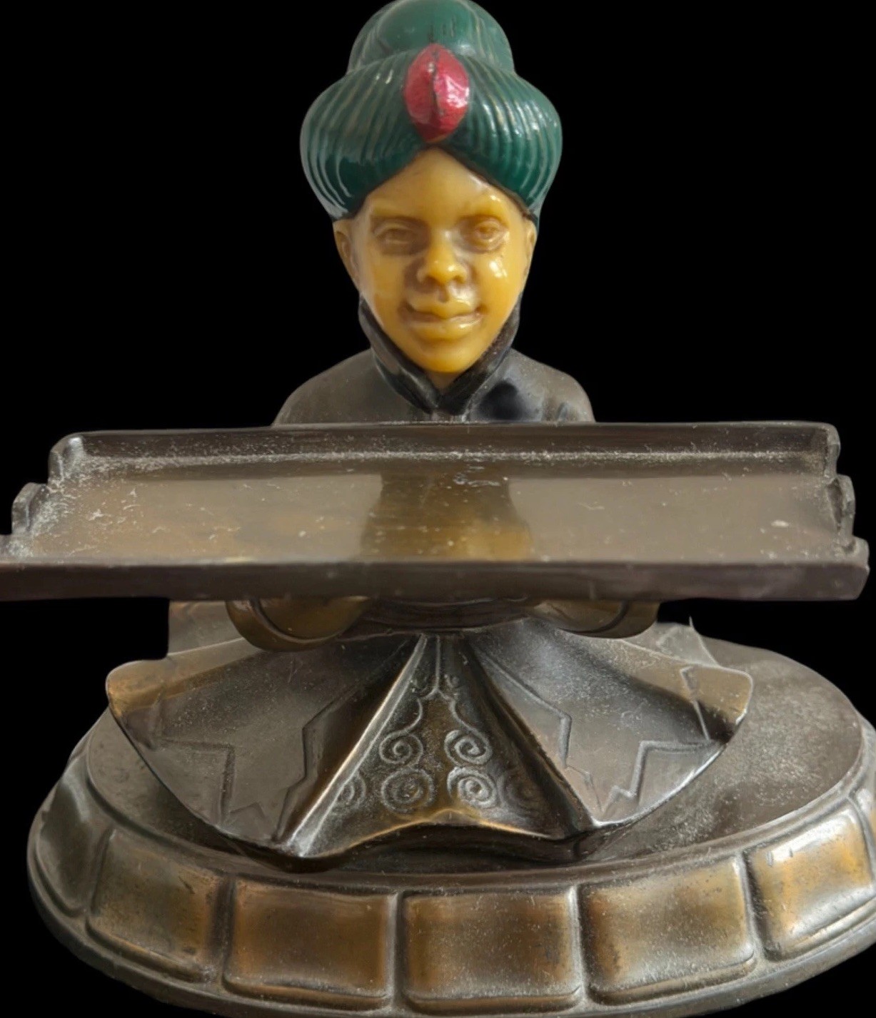 Antique German Art Deco Orientalist Fountain Pen Rest Galalith Valet Figure 4.5”
