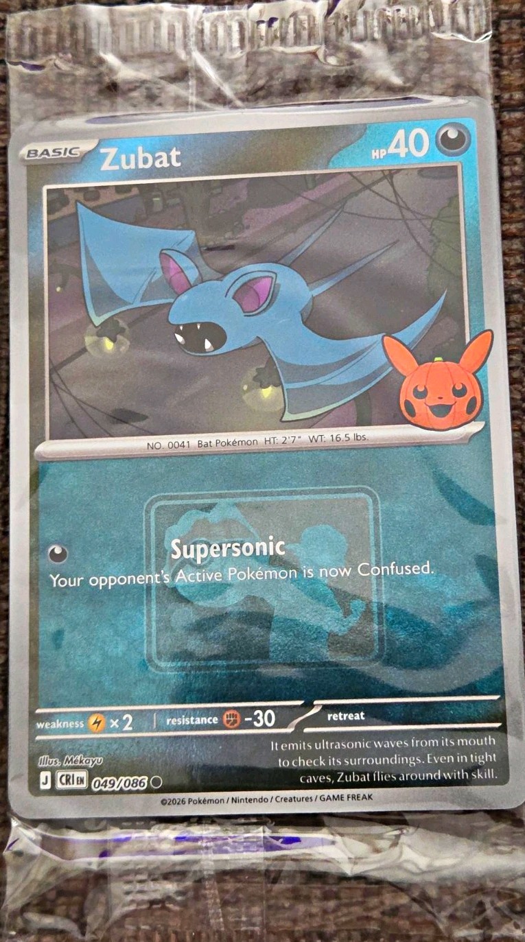 Zubat + Golbat + Crobat Pokeween Op Promo Card Pack 2026 Reverse Holo Stamped