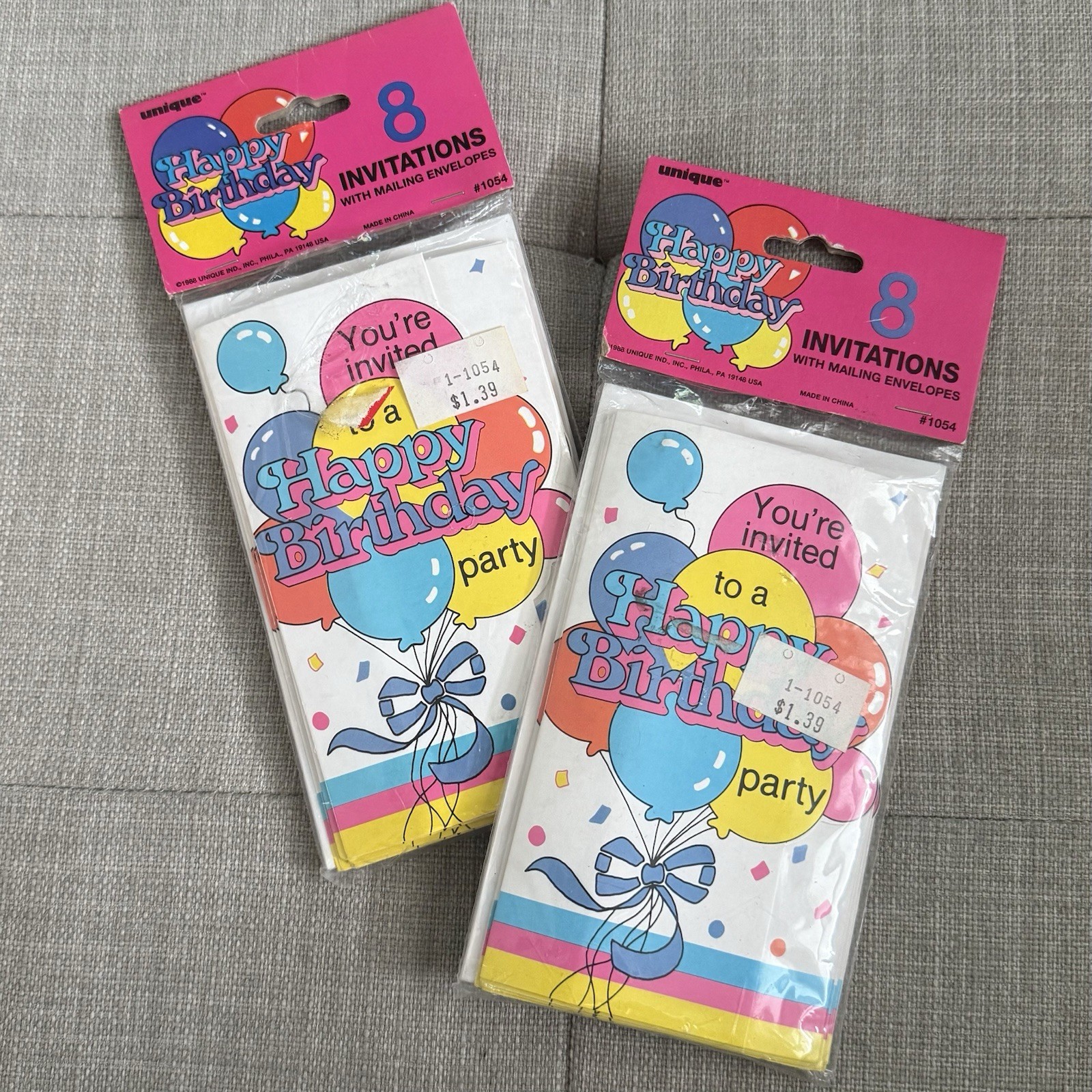 Vintage 1988 Happy Birthday Party Invitations Sealed - 2 Packs Of 8 - 16 Total